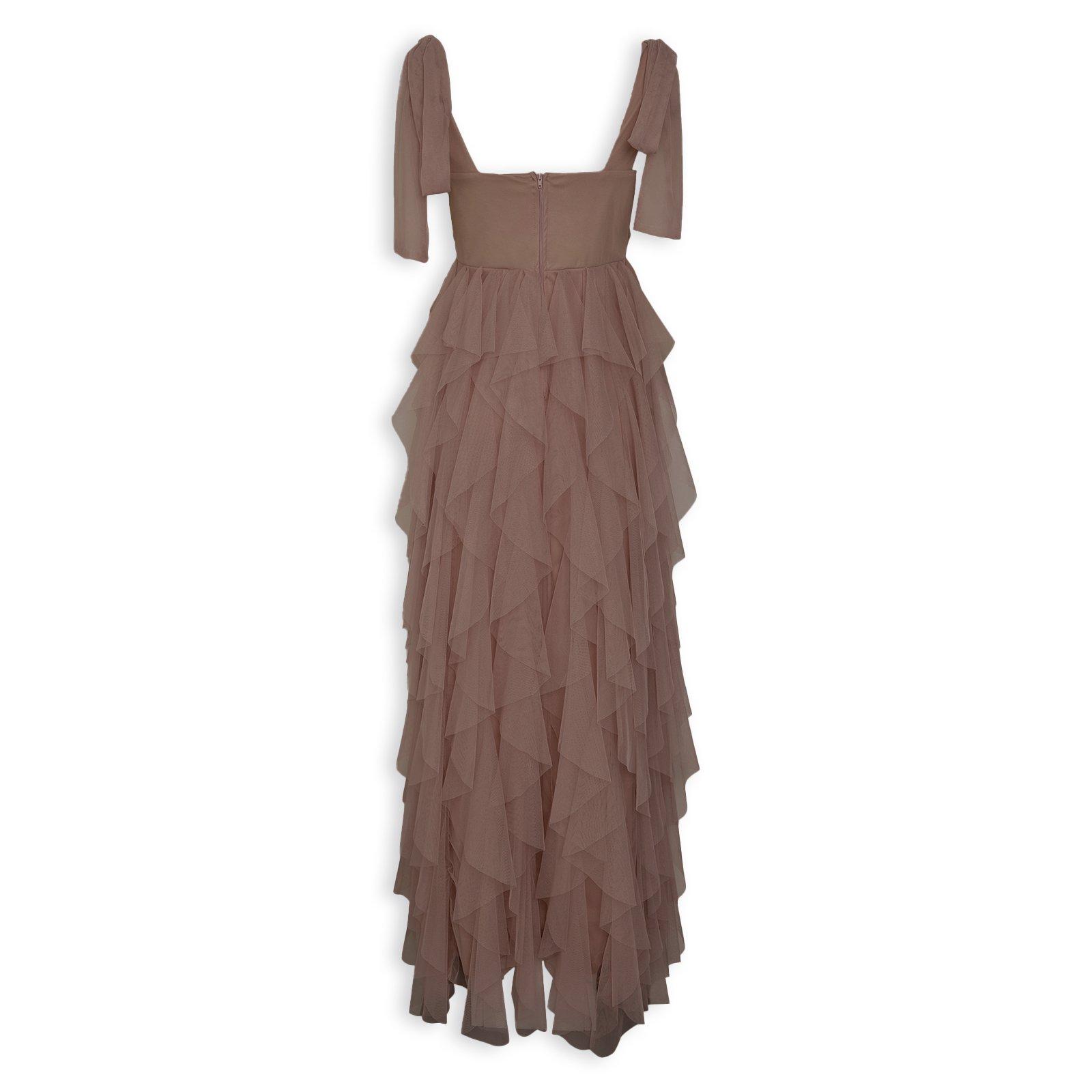 LeoArobe アローブ　Pearl Ruffle Dress Chocolate Pleat Ruffle Dress (3274184) | Ruald Rheeder Ladies