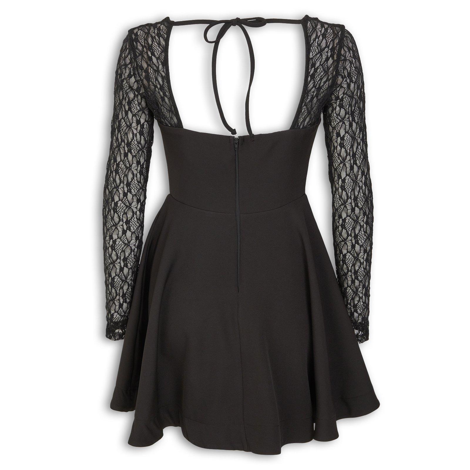 Black Lace Sleeve Skater Dress (3275283) | Miss Friday