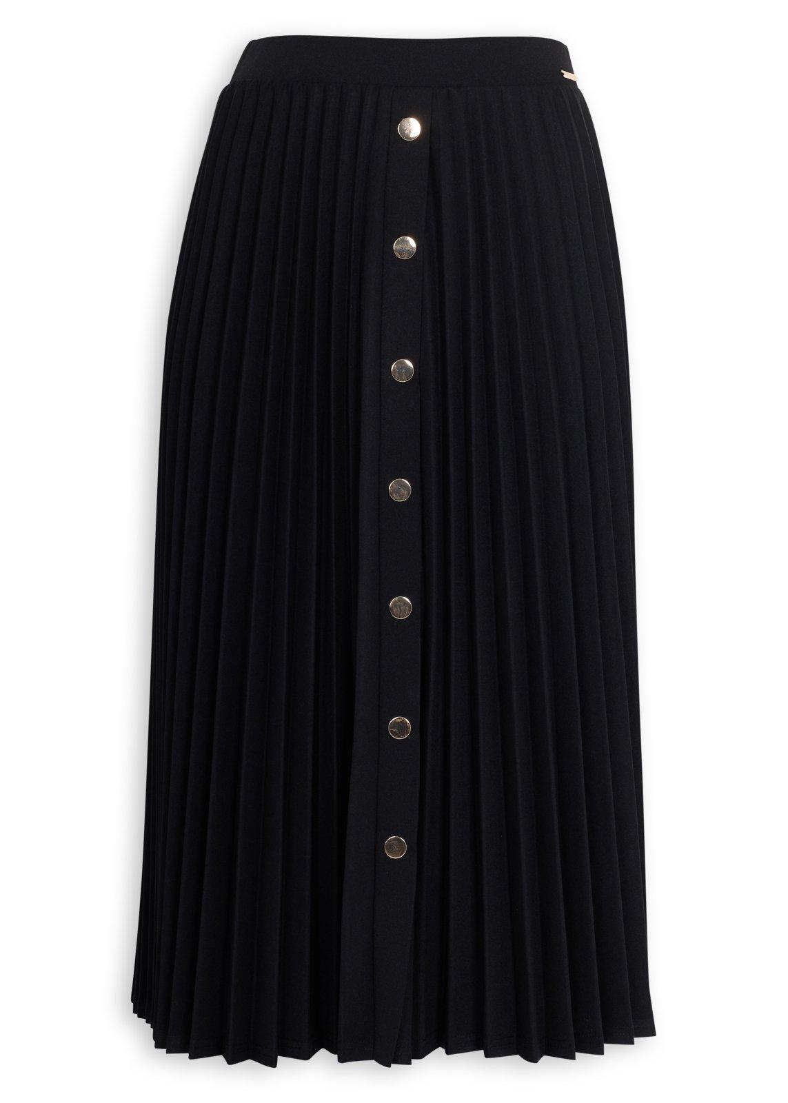 Black Pleated Midi Skirt with Gold-Tone Buttons | Skirts | Truworths