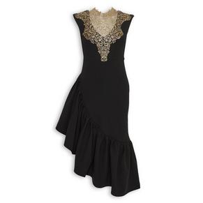 black and gold formal dress Gold-Trimmed Long Prom Dress: Ladivine CM358 Black / 2 modern silhouette Gold Sequin & Black Lining