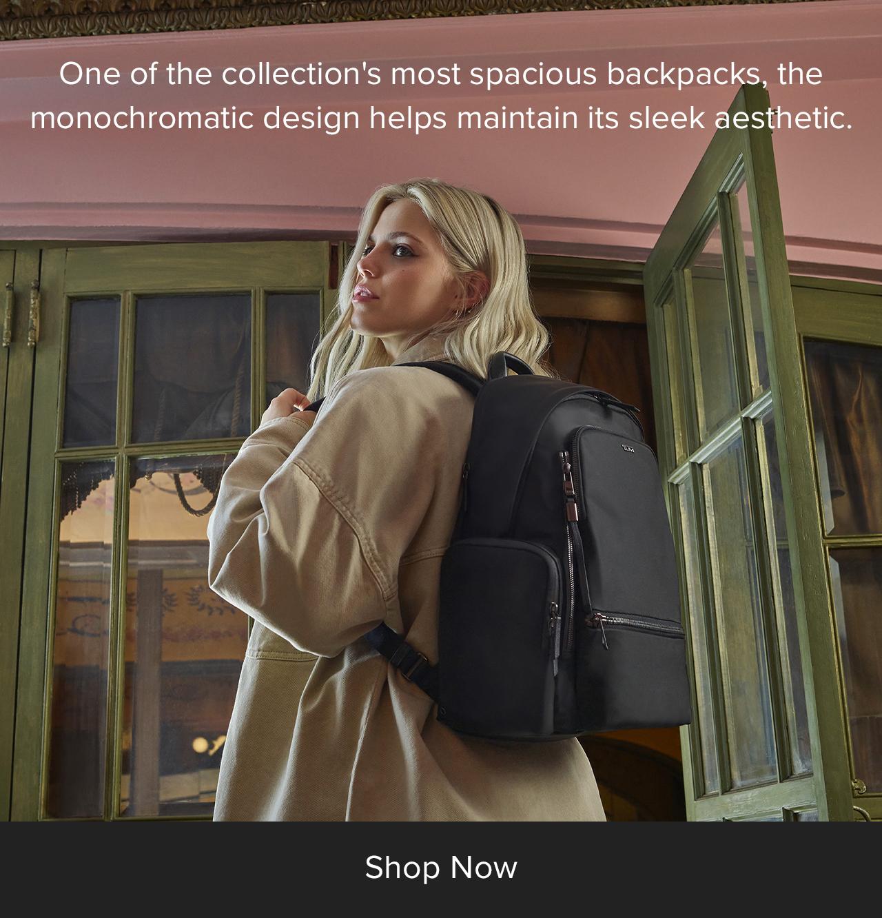 One of the collection's most spacious backpacks, the monochromatic design helps maintain its sleek aesthetic.