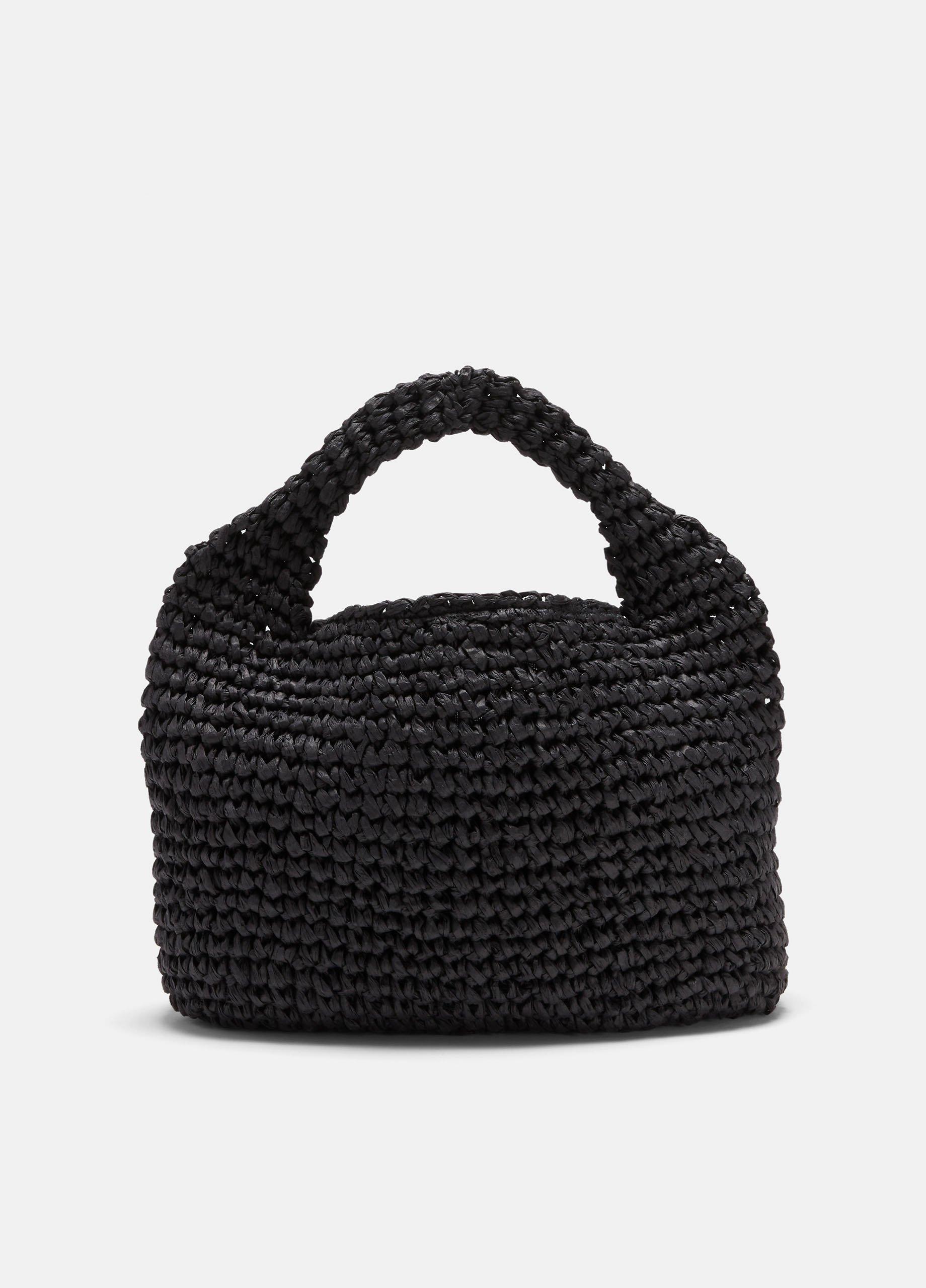 Mini Straw Slouch Bag, Black Vince