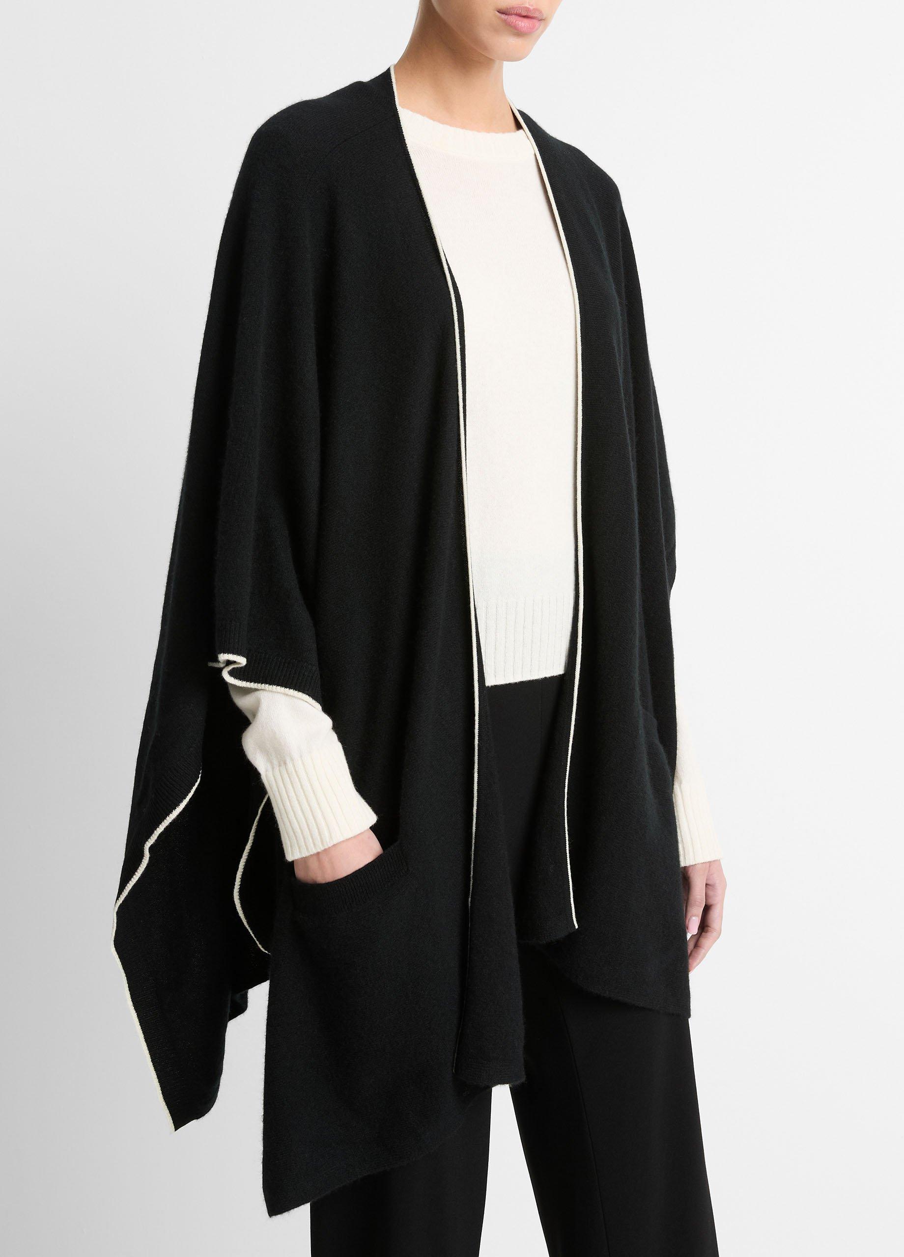 Women's Tipped Jersey-Knit Cashmere Cape, Black Vince