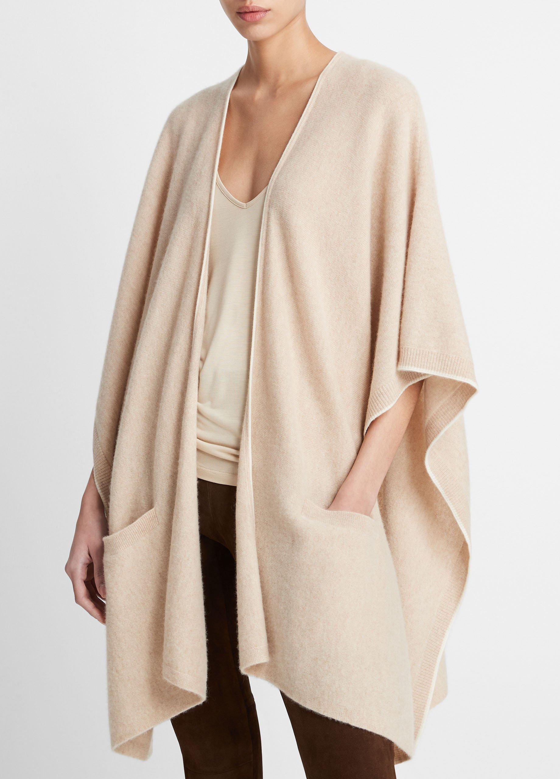 Women's Tipped Jersey-Knit Cashmere Cape, Oak/white Vince