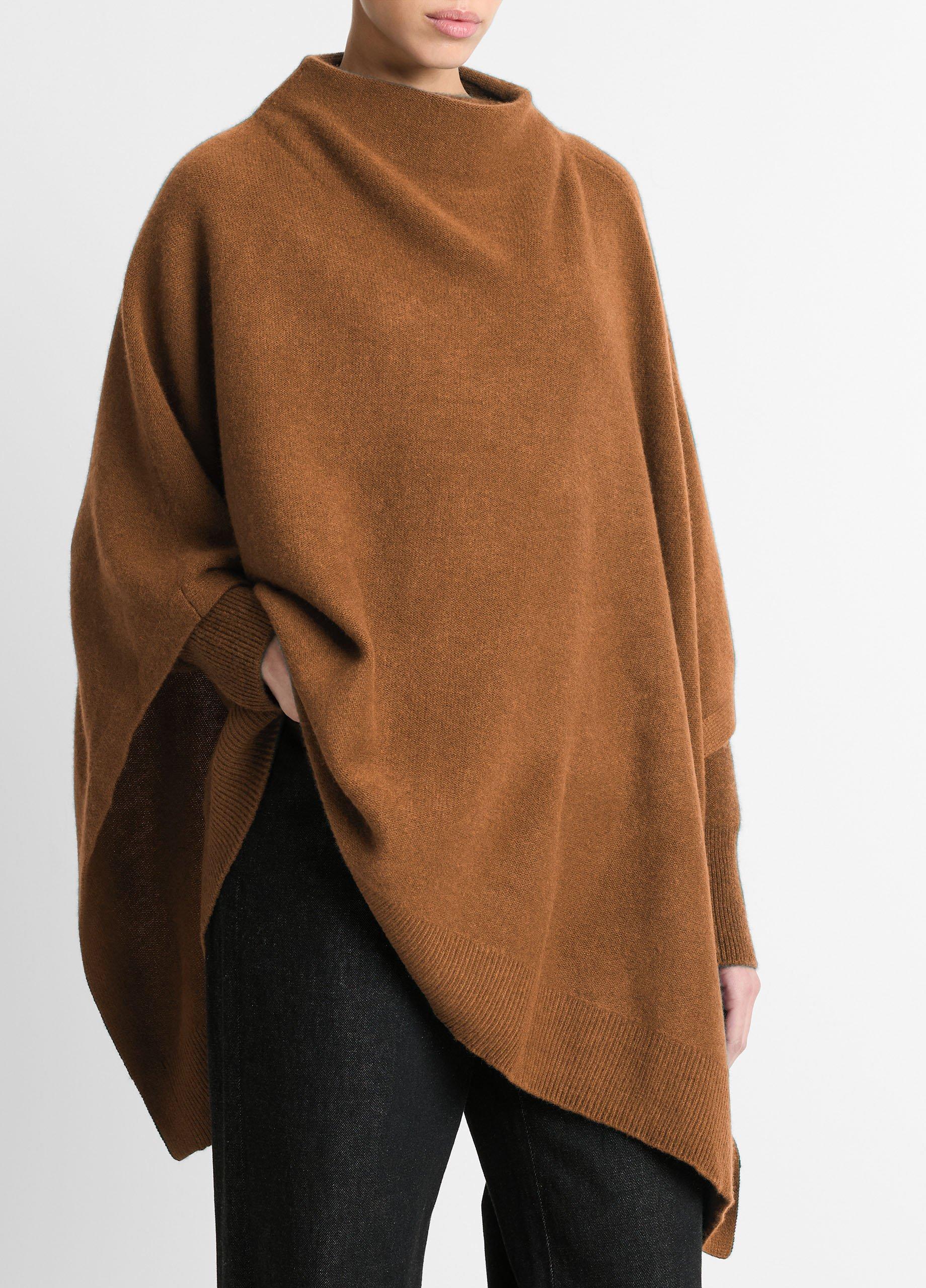 Women's Plush Cashmere Funnel Neck Poncho, Mink Vince