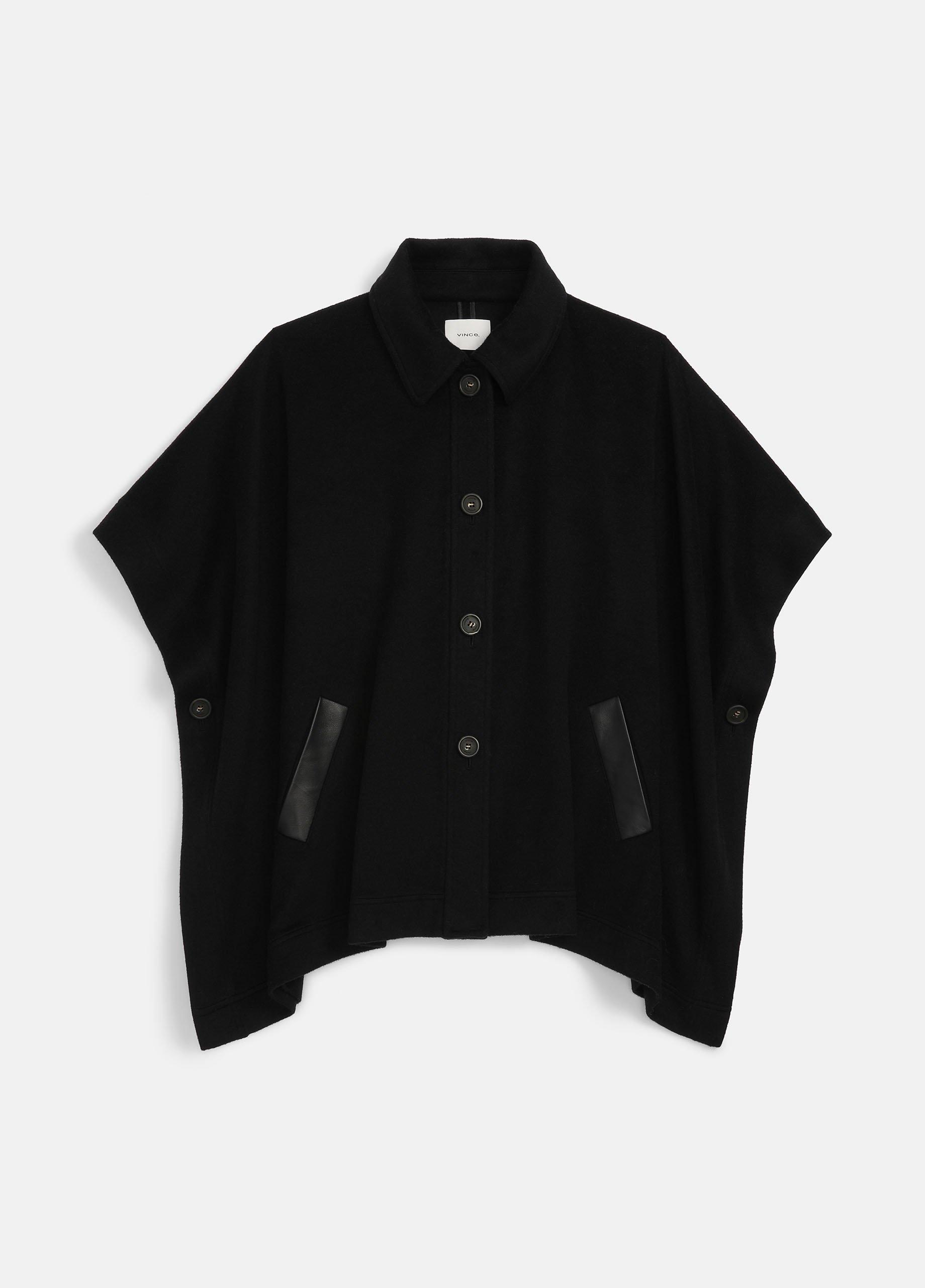 Leather-Trim Wool Cape image number 1