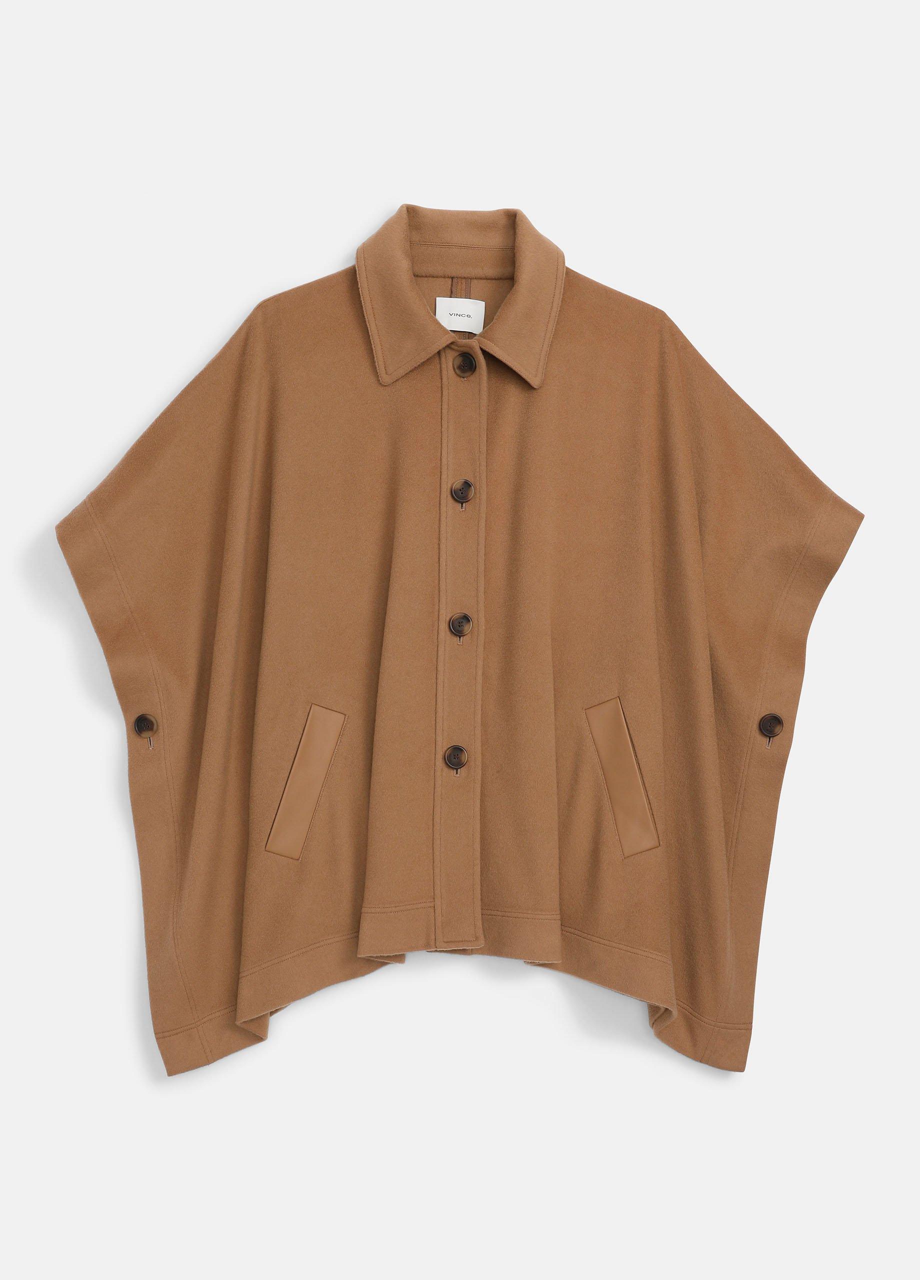 Leather-Trim Wool Cape in Accessories | Vince