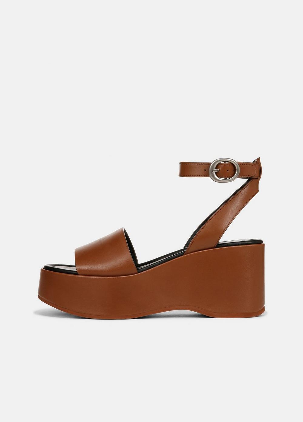 Phillipa Leather Platform Sandal, Sequoia Brown, Size 6 Vince