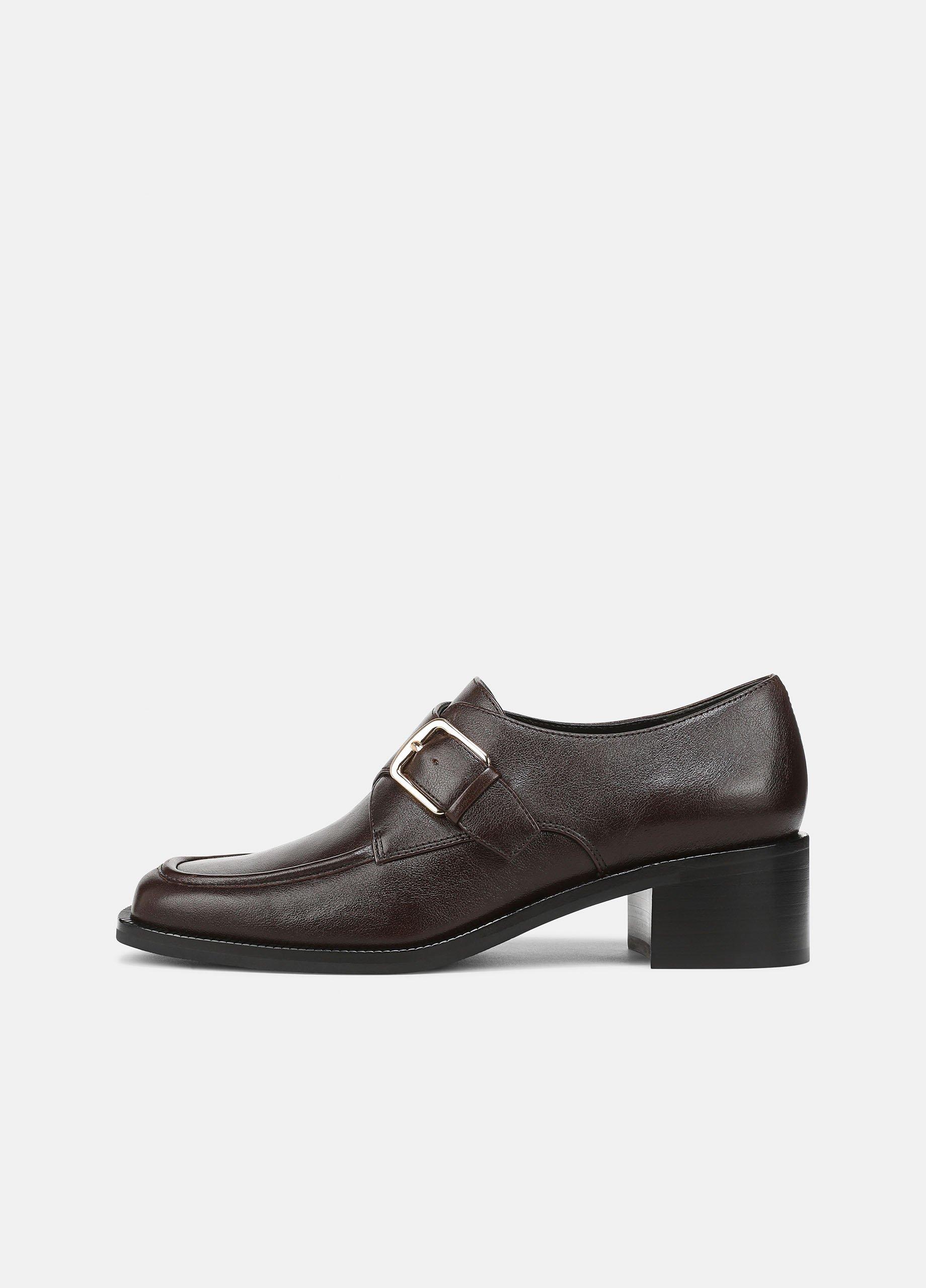 Women's Lennox Leather Heeled Monk-strap Loafer, Ganache, Size 11 Vince