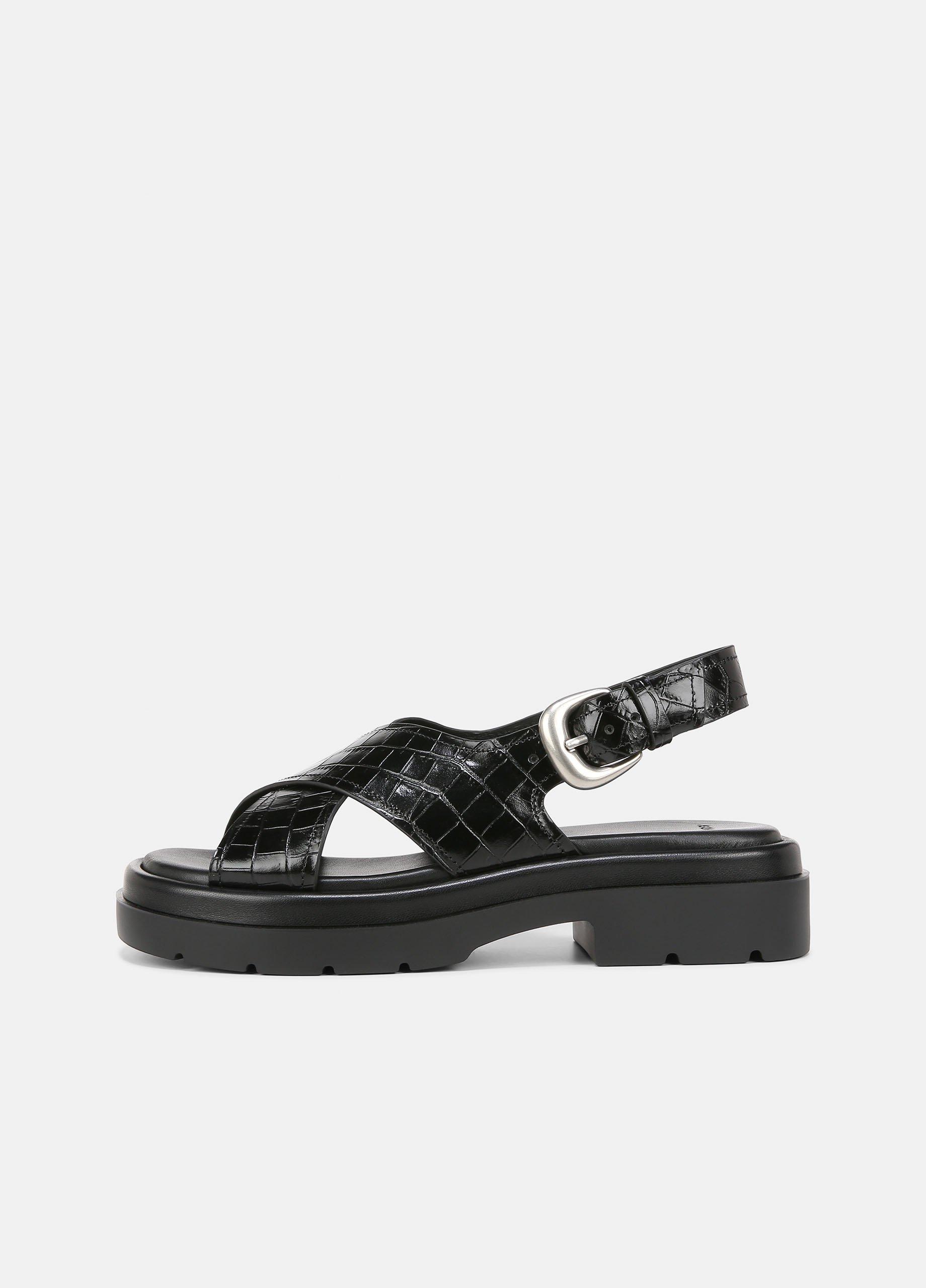 Helena Croc-Embossed Leather Lug-Sole Sandal in Sandals | Vince