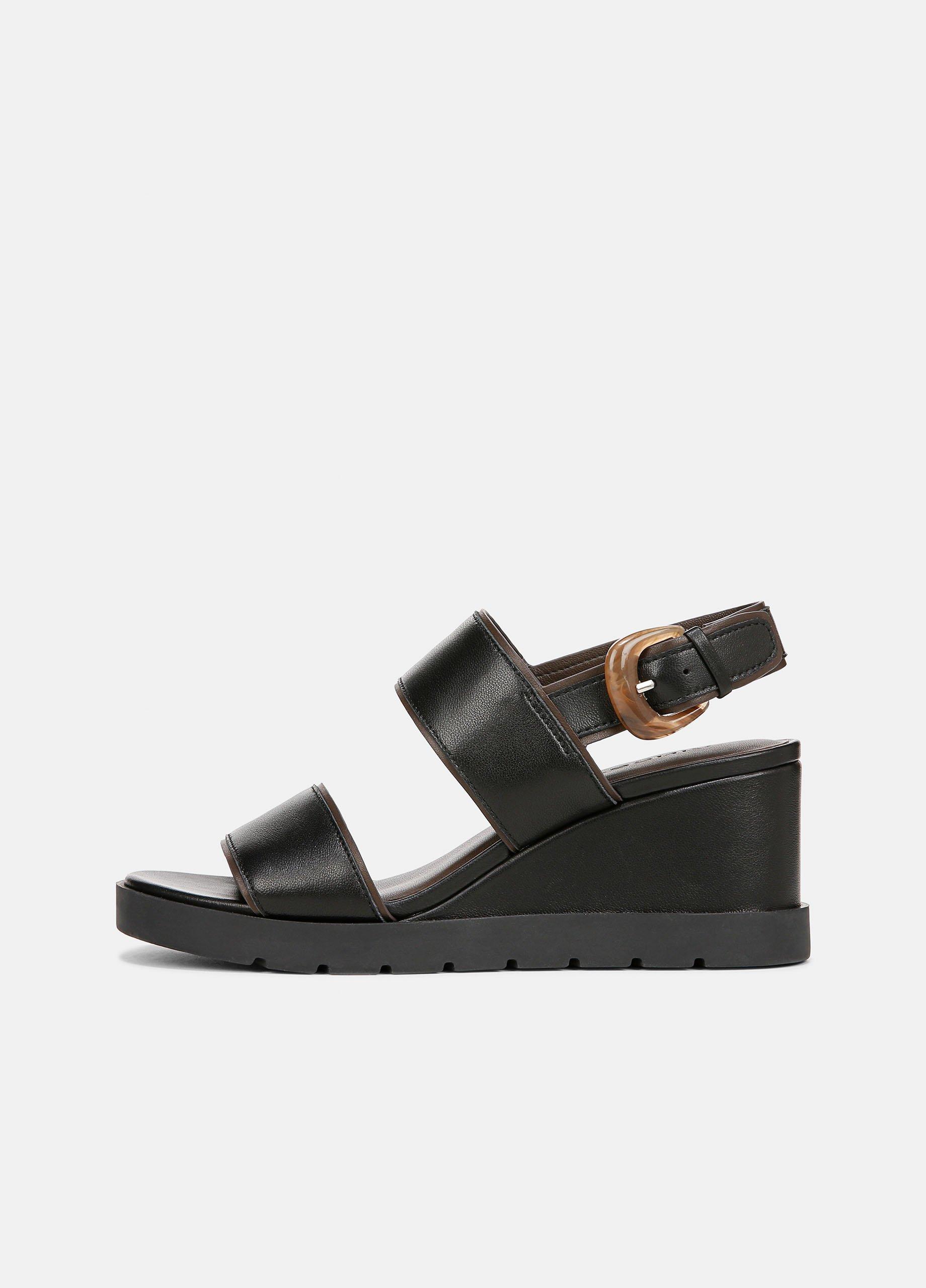 Roma Leather Wedge Sandal, Black, Size 5.5 Vince