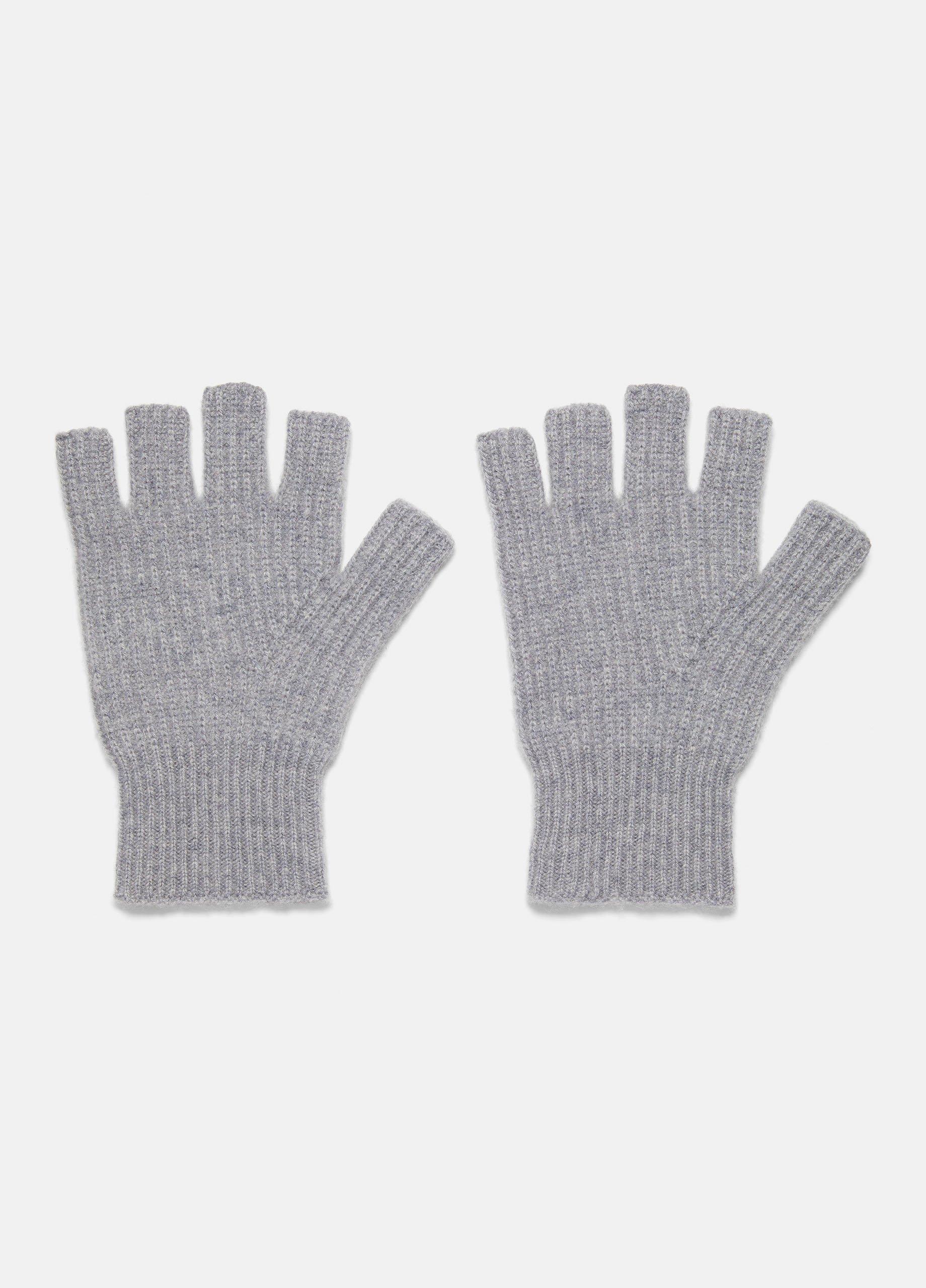 Plush Cashmere Rib-Knit Fingerless Glove, Grey Vince