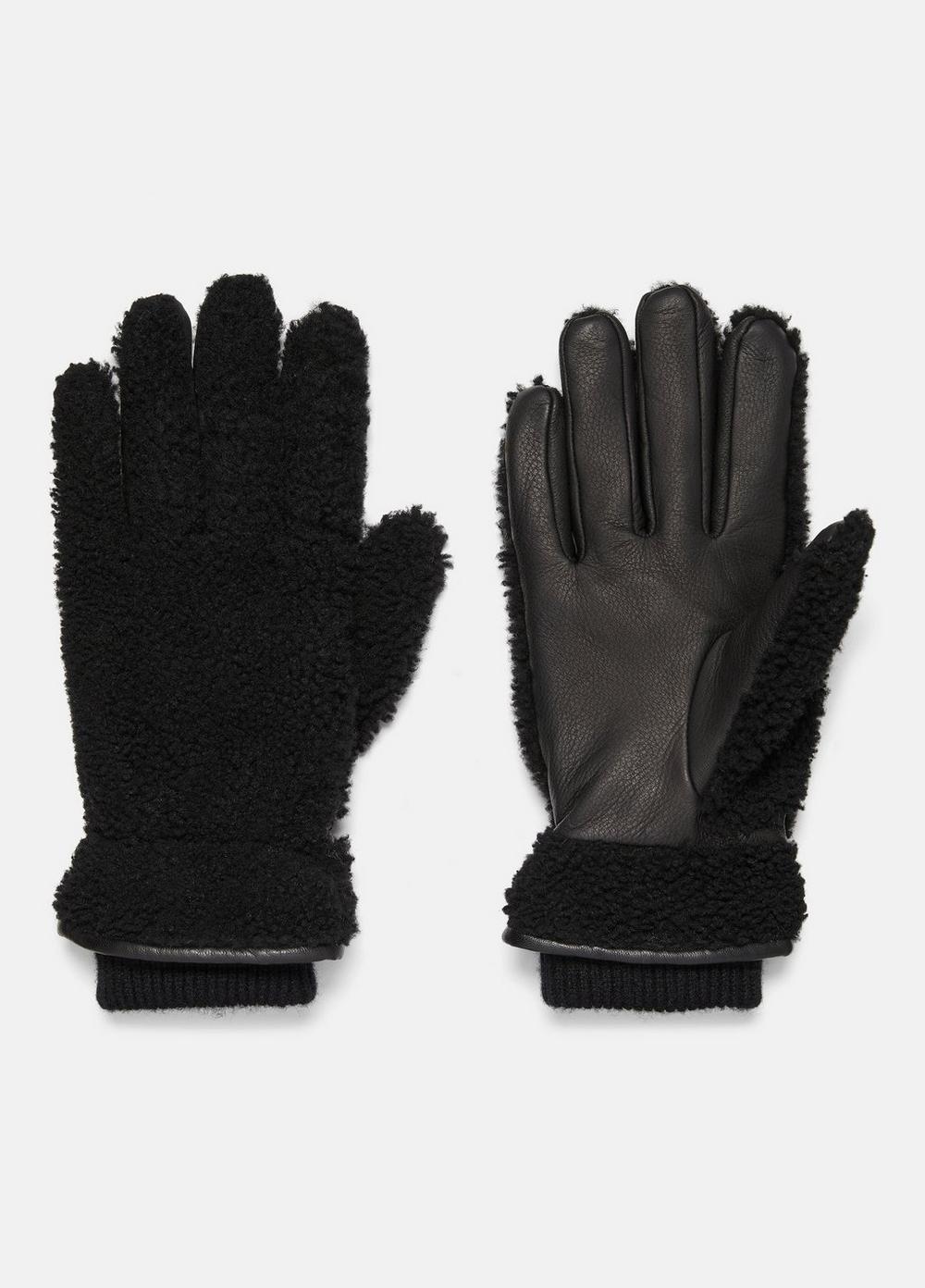 Shearling And Leather Glove, Black/black, Size L Vince