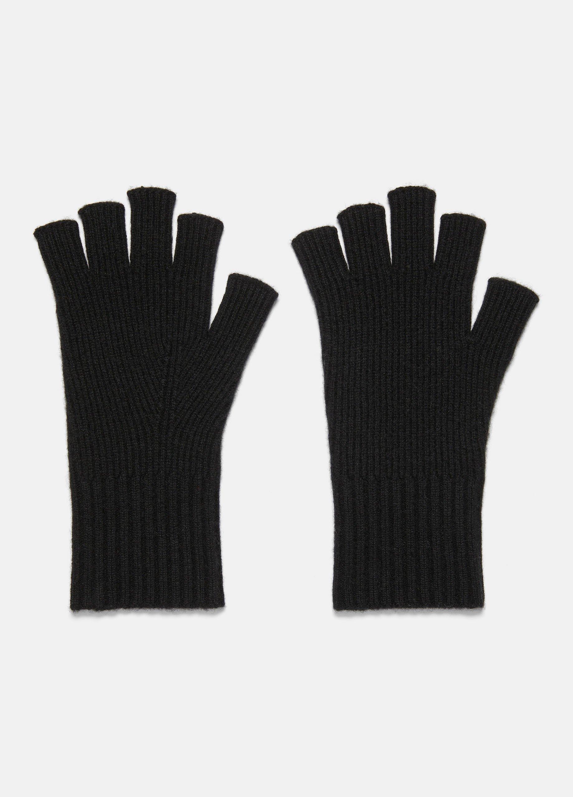 Men's Wool-Cashmere Rib-Knit Fingerless Glove, Heather Black Vince