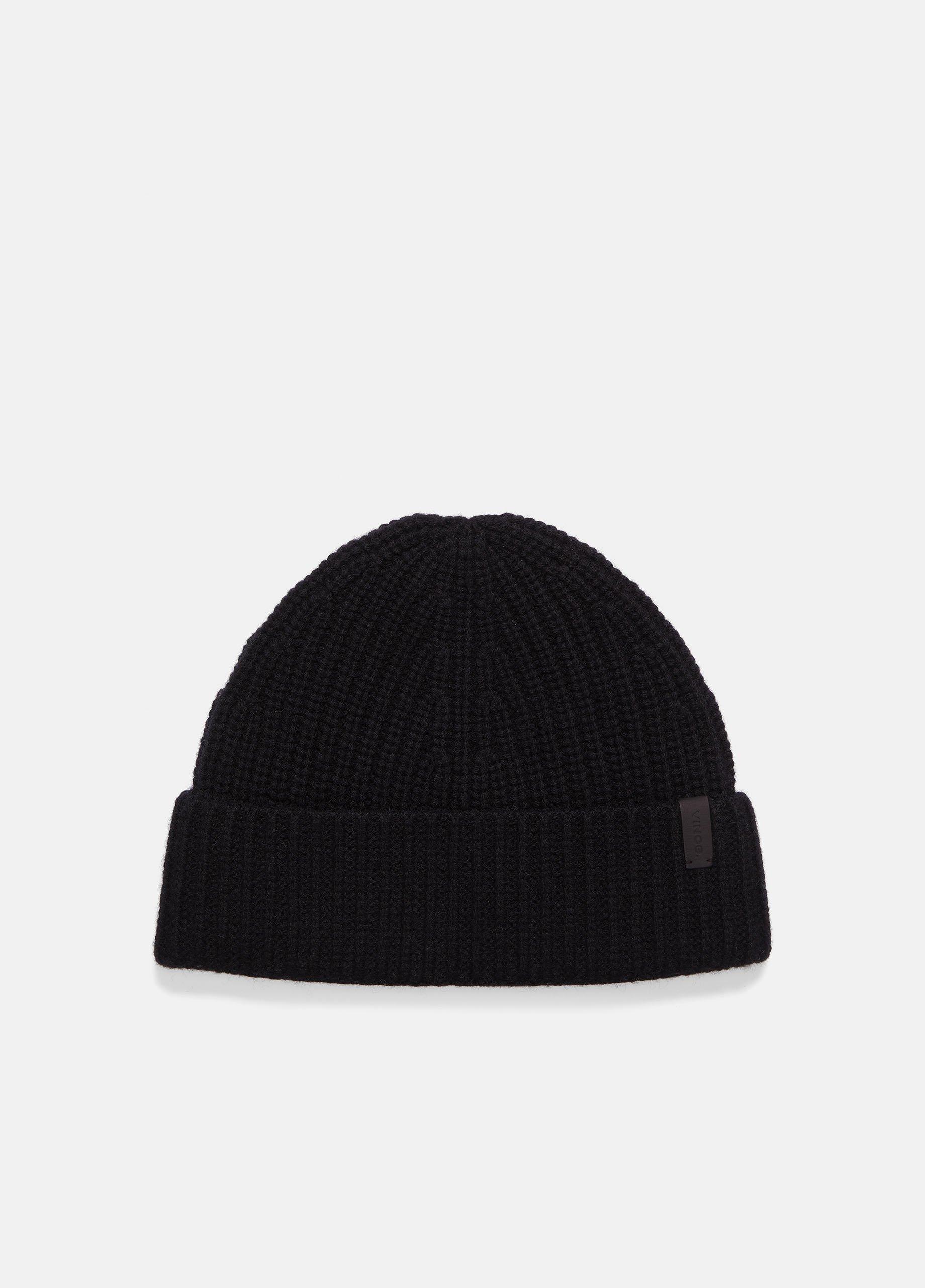 Wool-Cashmere Shaker-stitch Hat, Black Vince