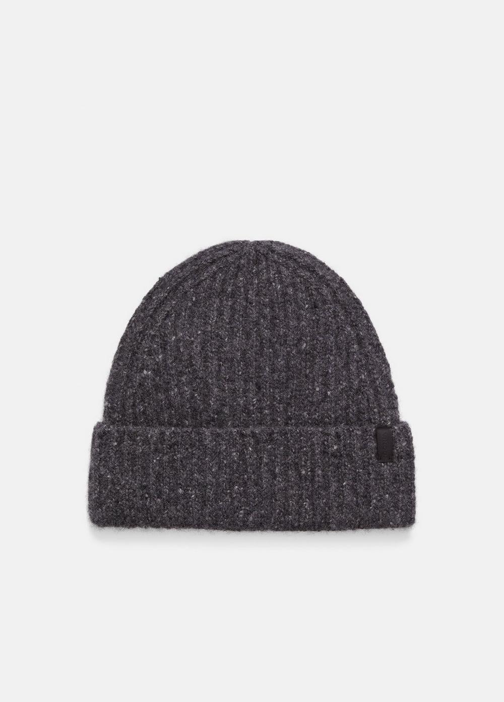 Cashmere Donegal Rib Cuffed Hat, Charcoal Vince