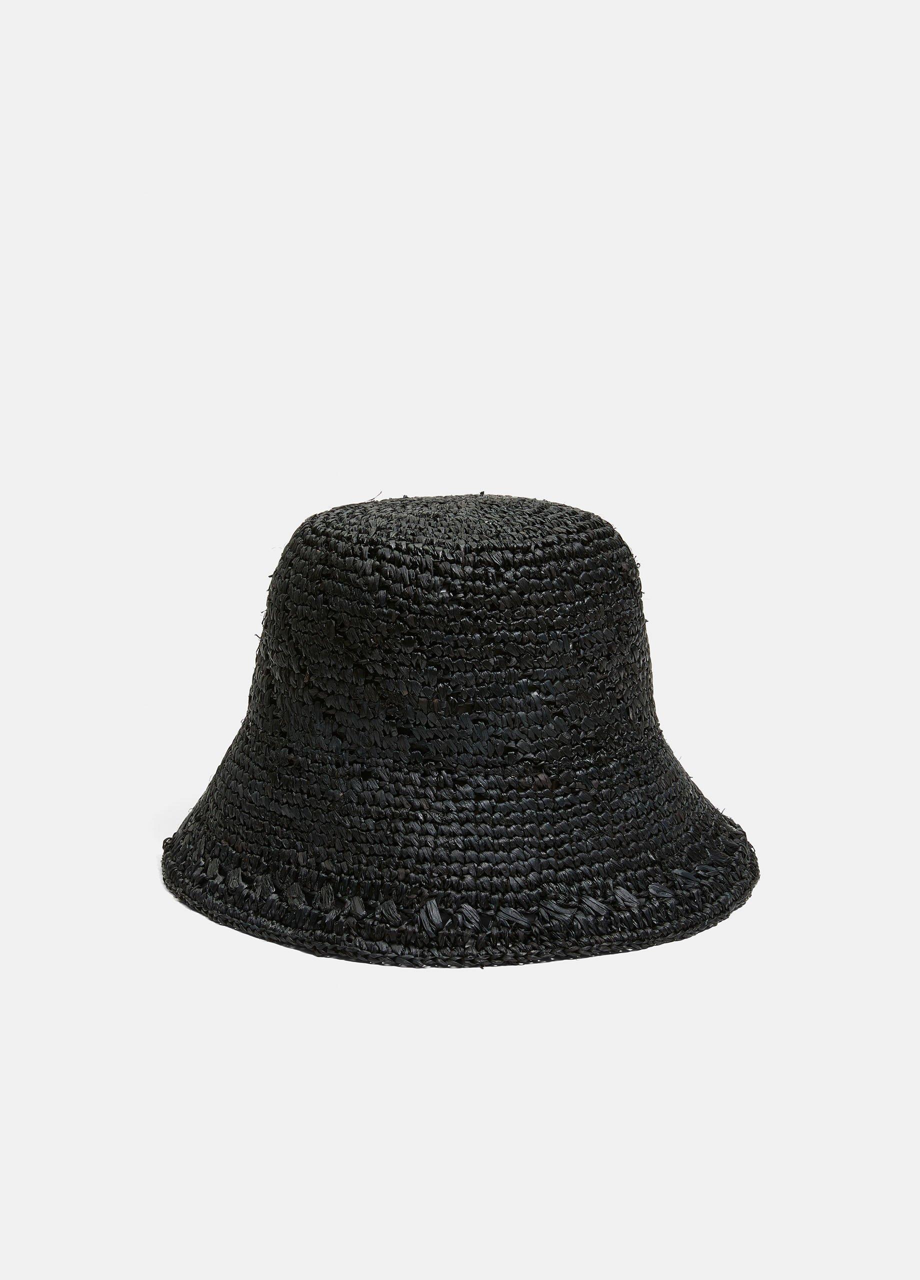 Women's Straw Bucket Hat, Black, Size L/XL Vince