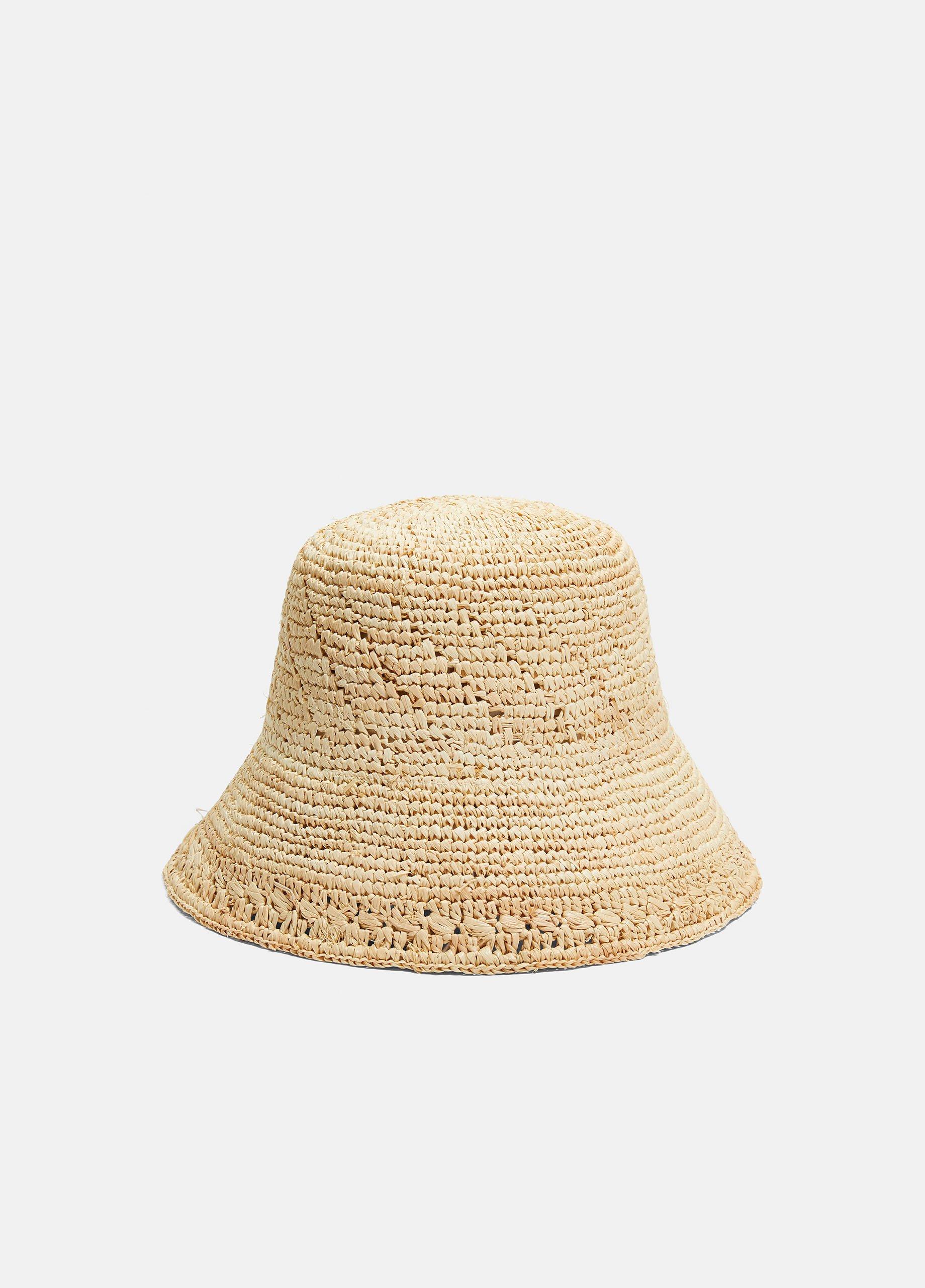 Women's Straw Bucket Hat, Camel, Size L/XL Vince