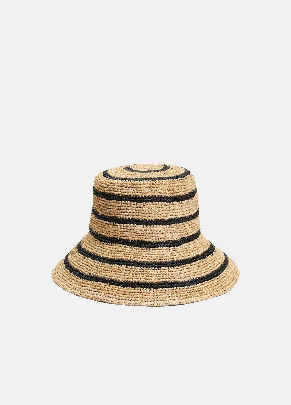 Striped Straw Hat, Natural/black, Size S/M Vince