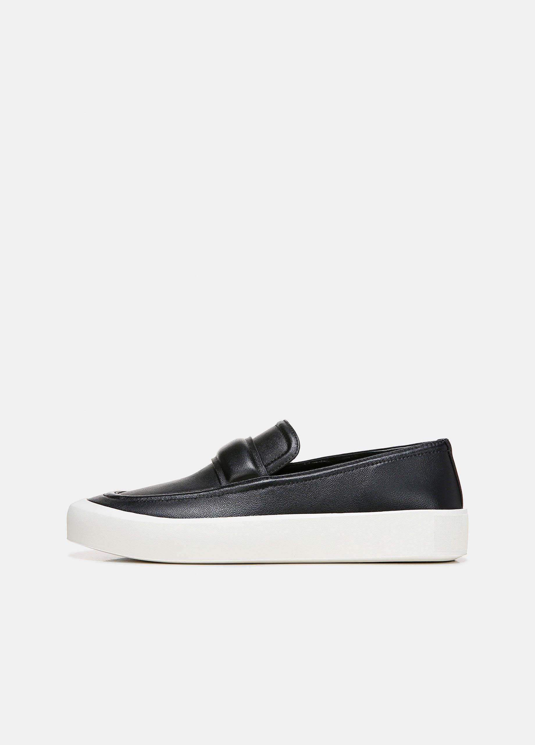 black leather slip on trainers womens