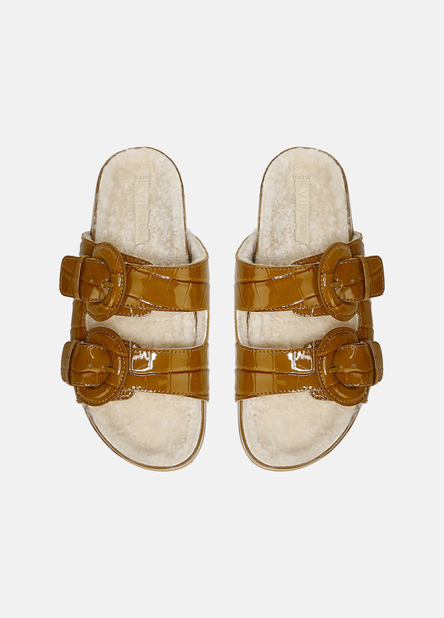 Glyn Shearling Lined Croc Embossed Sandal in Vince Products Women