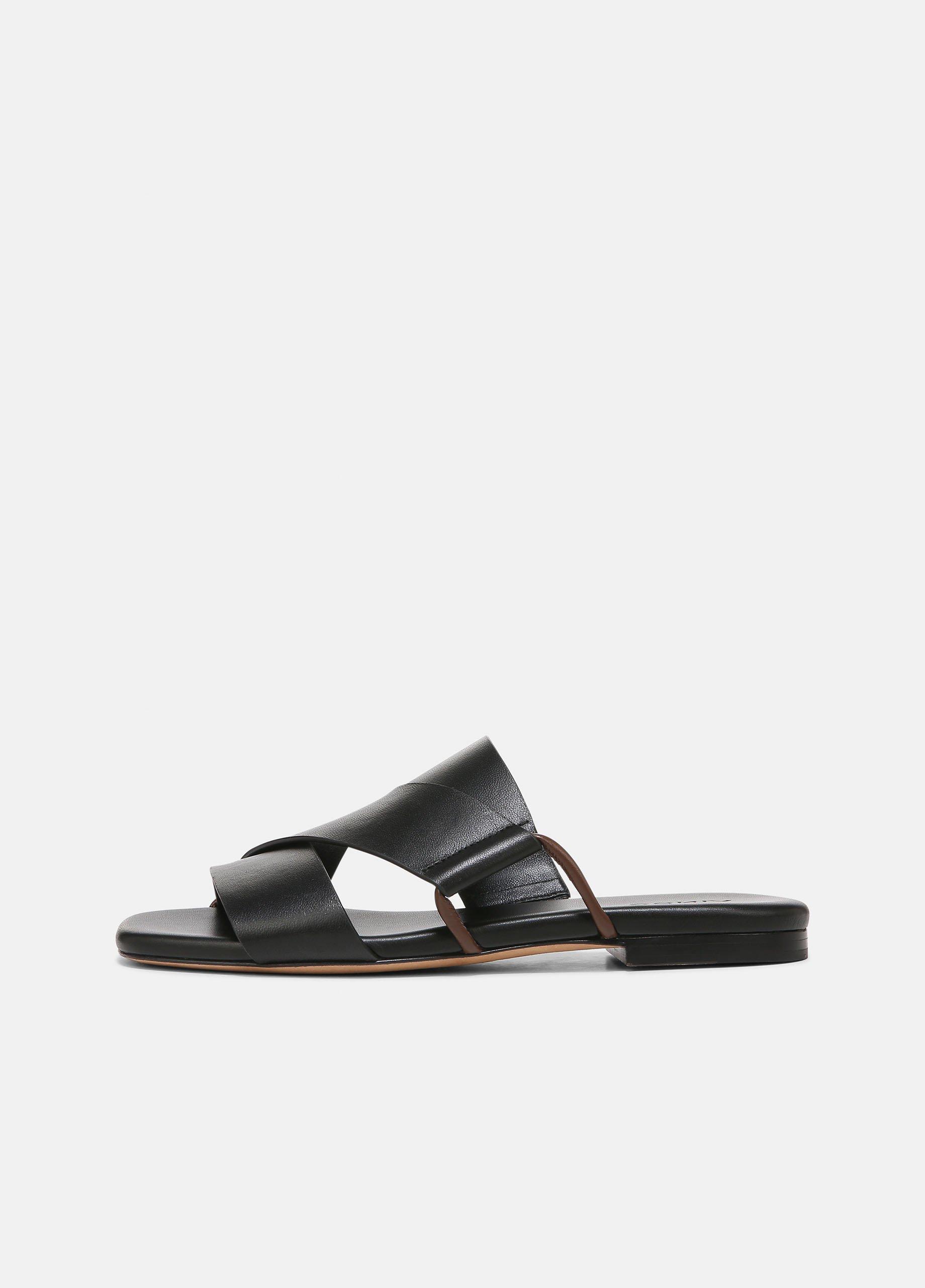 Women's Dylan Leather Criss-cross Slide Sandal, Black, Size 6.5 Vince