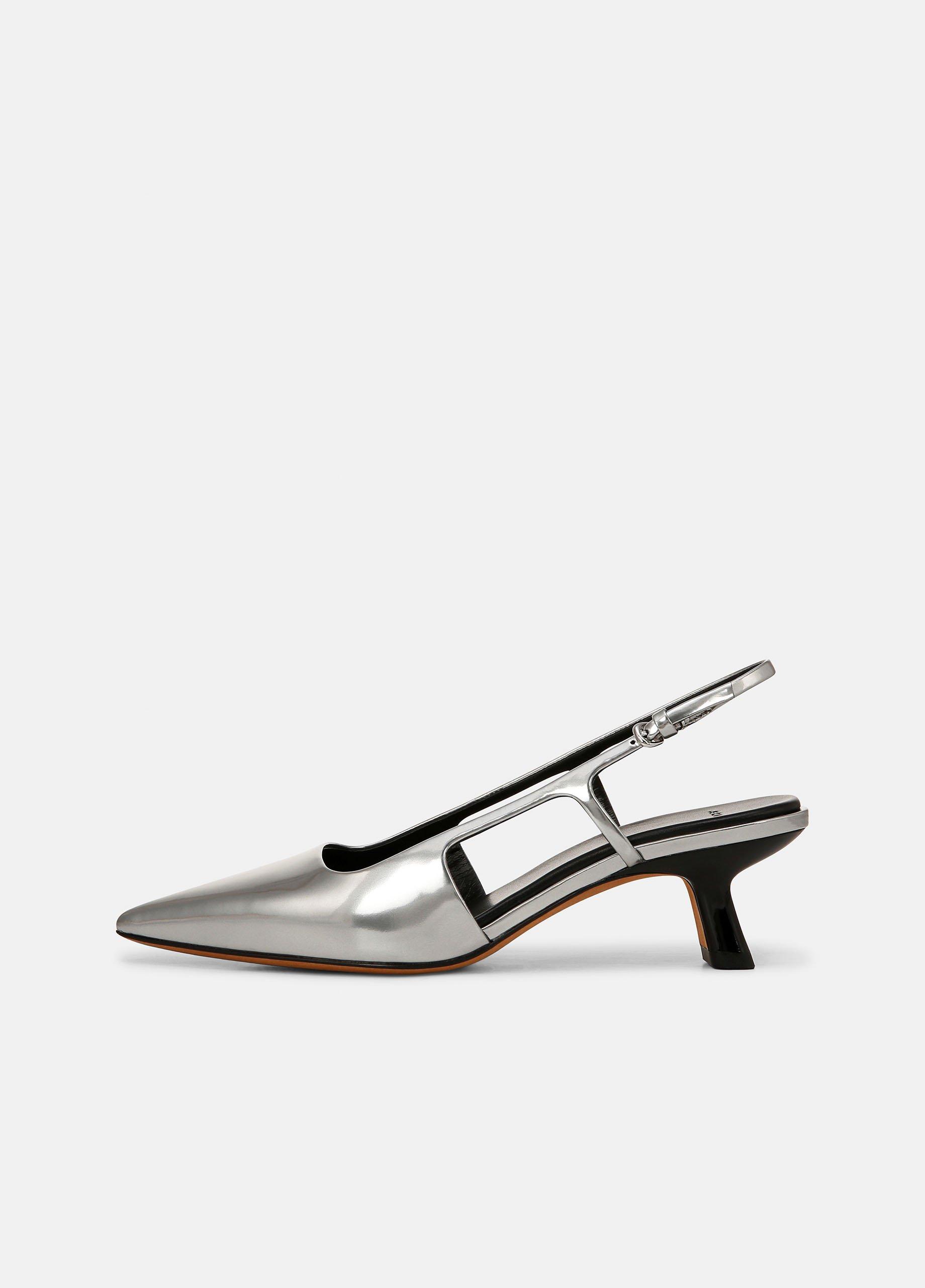 Women's Bianca Metallic Leather Slingback Heel, Silver, Size 8 Vince