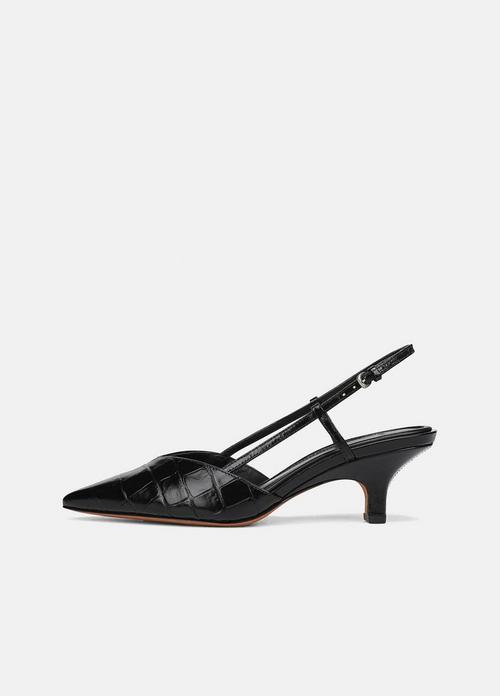 Levvy Croc-Embossed Leather Slingback Heel