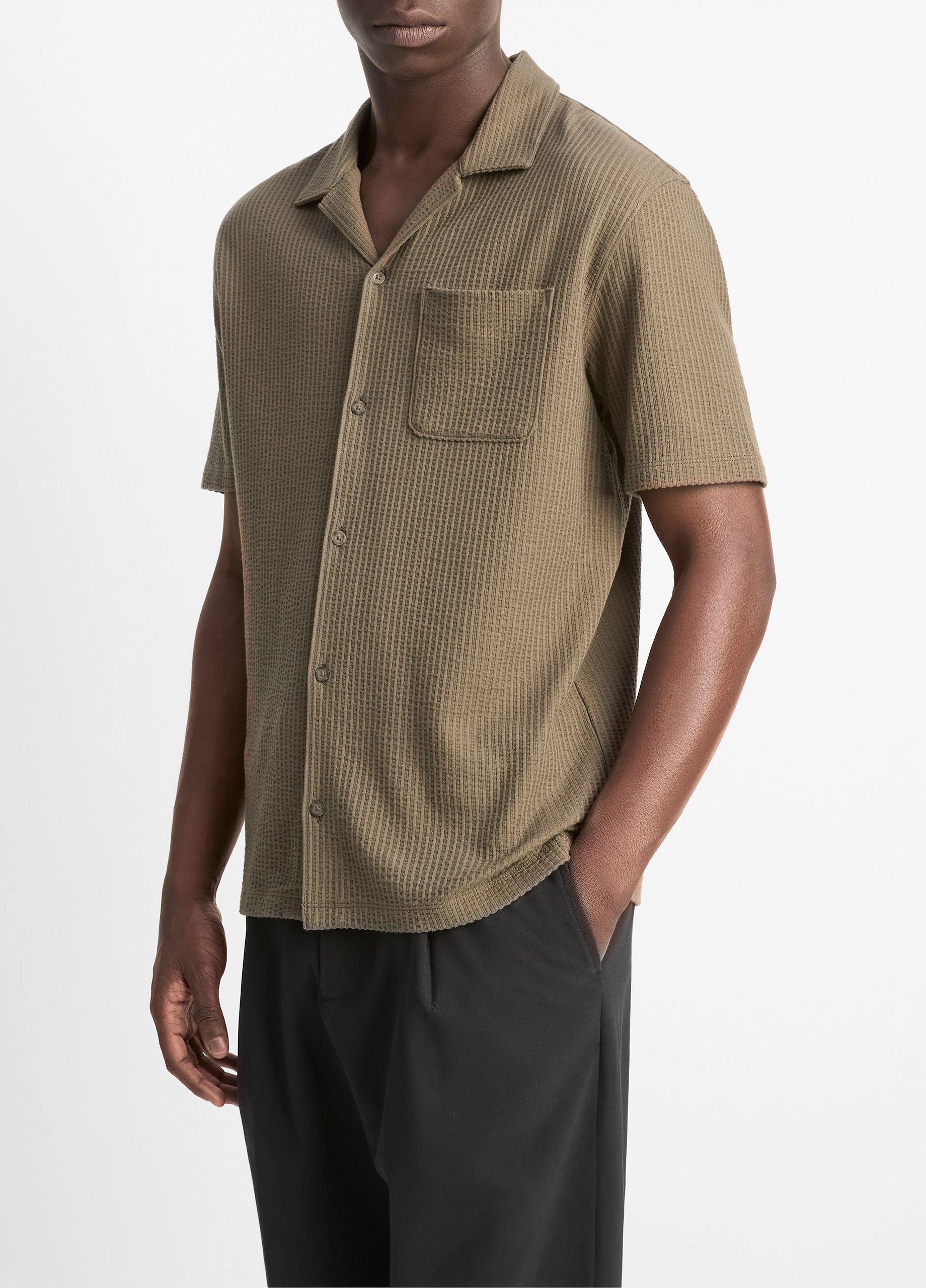 Seersucker-Knit Cotton Cabana Shirt in Short Sleeve | Vince