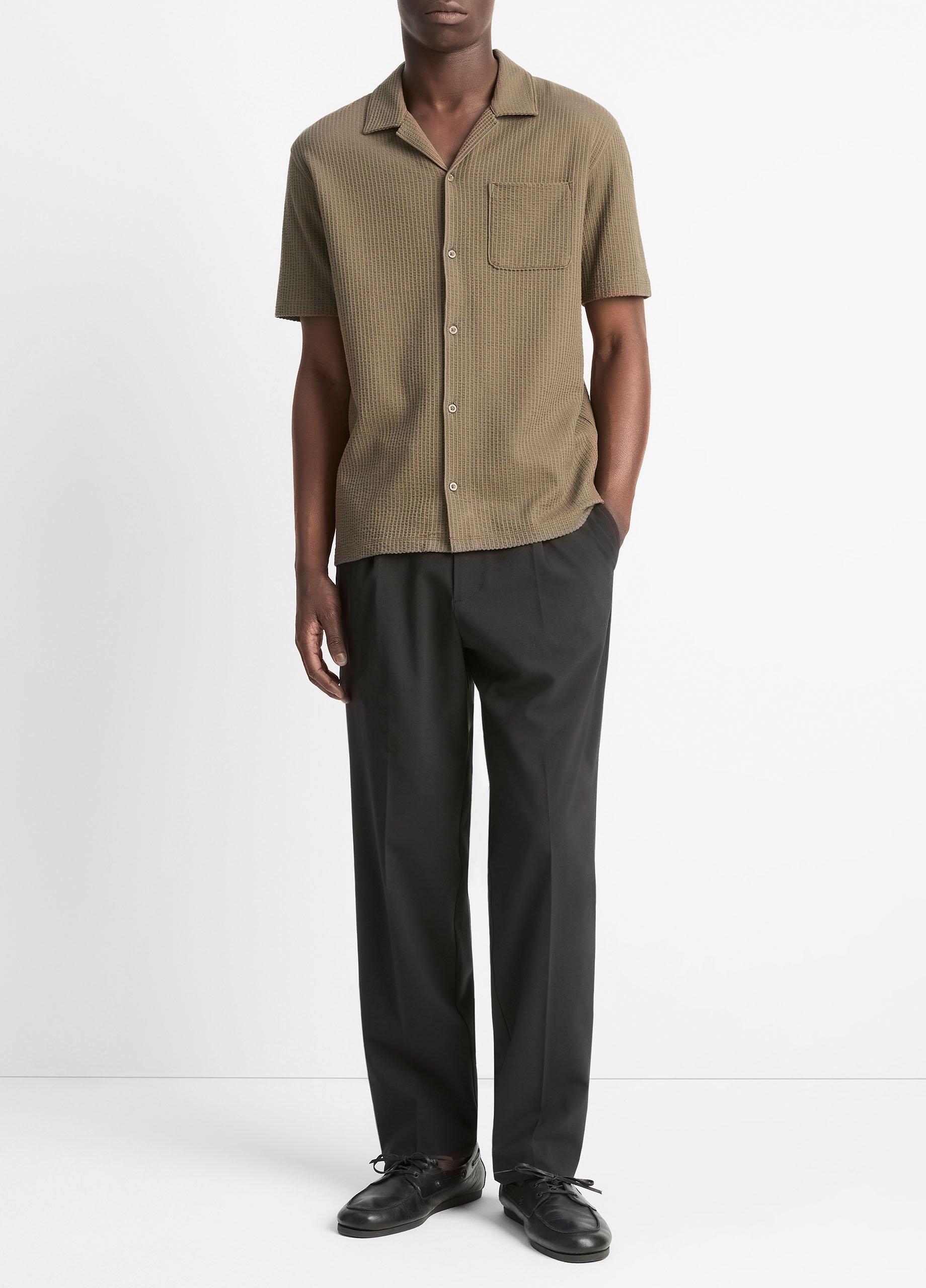 Seersucker-Knit Cotton Cabana Shirt in Short Sleeve | Vince