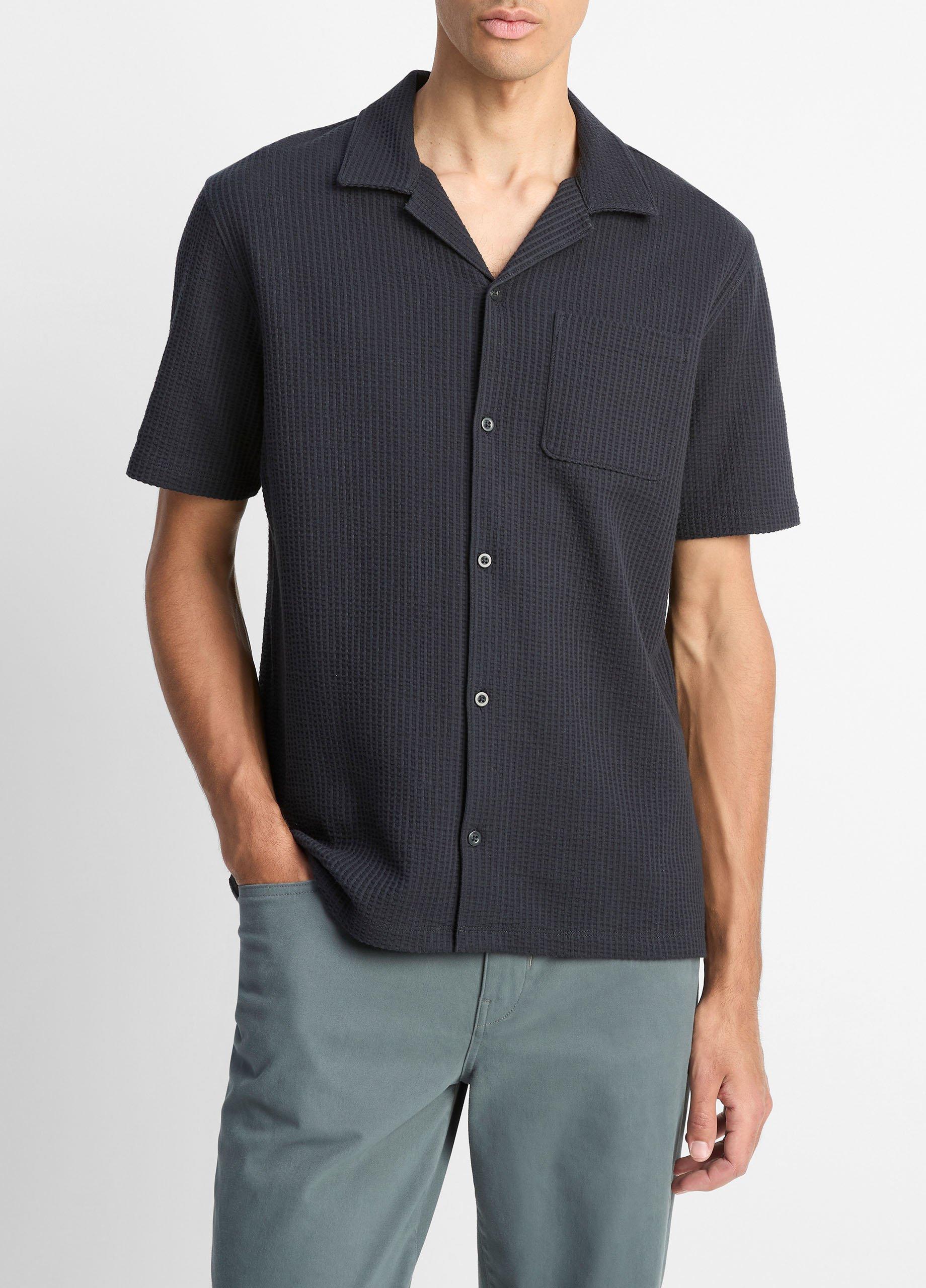 Men's Seersucker-Knit Cotton Cabana Shirt, Coastal Blue, Size XXL Vince