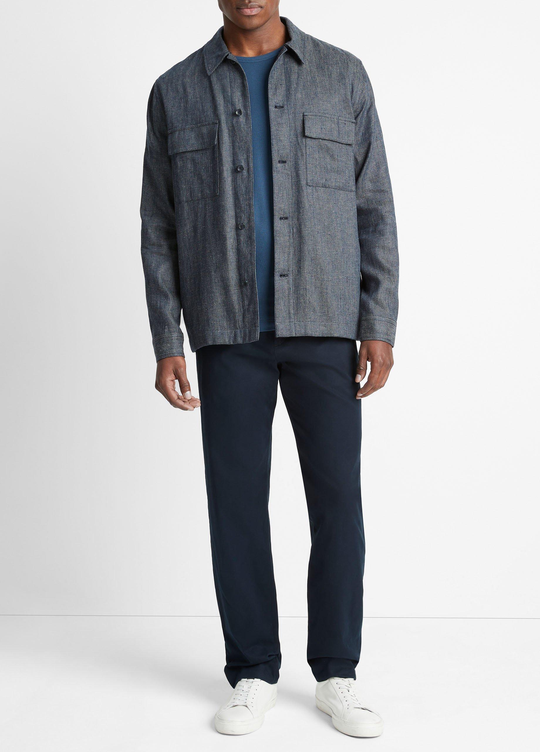 빈스 Vince Linen-Cotton Twill Shirt Jacket,DARK INDIGO