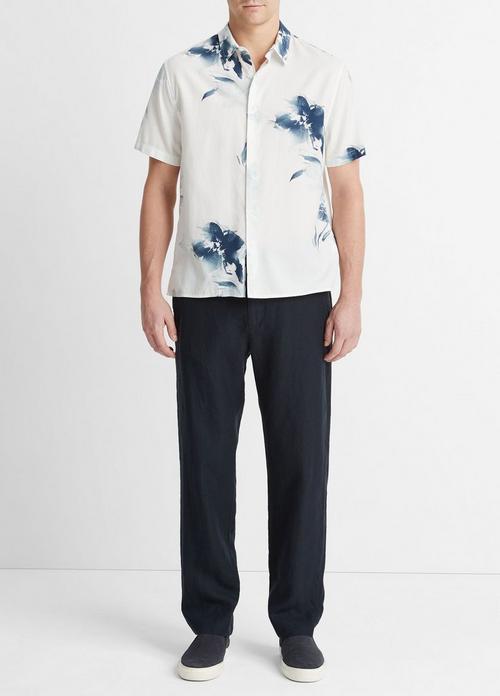 빈스 Vince Faded Floral Short-Sleeve Shirt,OPTIC WHITE/DEEP INDIGO