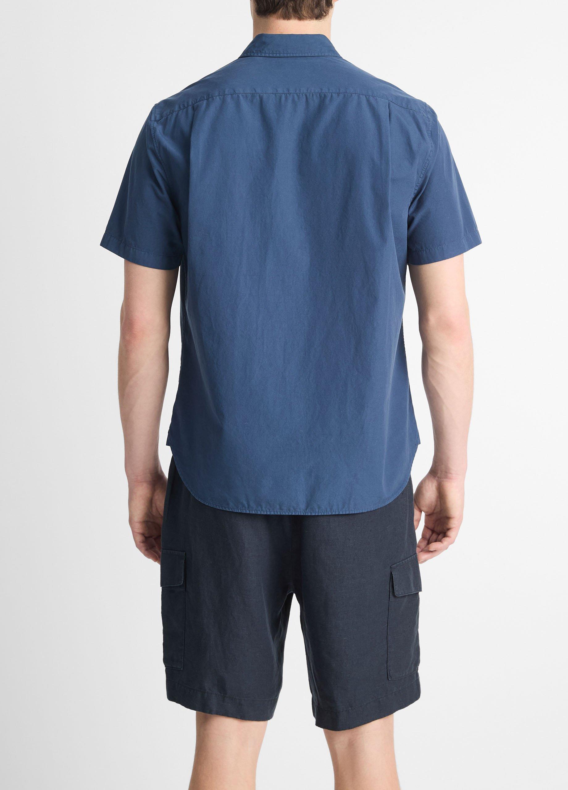 Short Sleeve Linen Blend Shirt with Shark Print in Navy