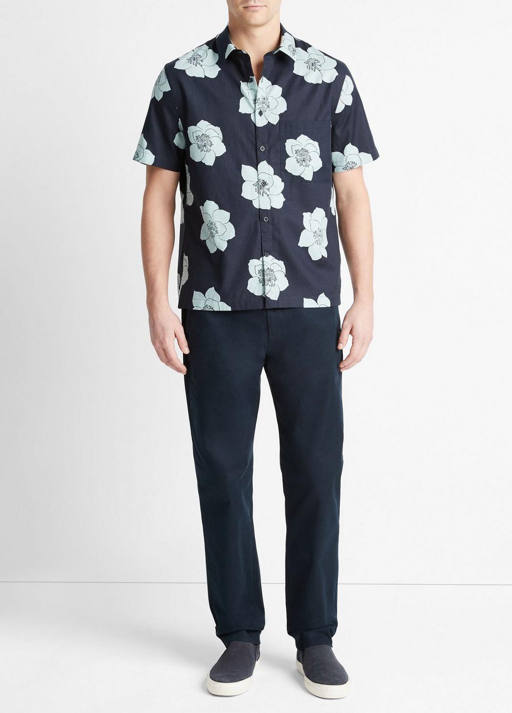 Apple Blossom Short-Sleeve Shirt, Coastal Blue/ceramic Blue, Size XXL Vince
