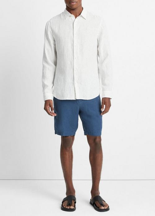 빈스 Vince Bayside Stripe Linen Long-Sleeve Shirt,OPTIC WHITE/DEEP INDIGO