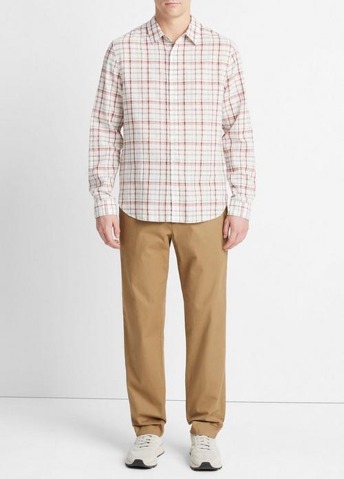 빈스 Vince Oakmont Plaid Long-Sleeve Shirt,ALABASTER/DRIED CACTUS