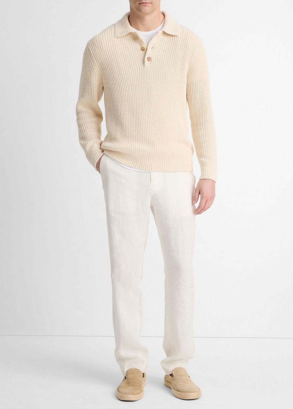 Italian Cotton-Blend Shaker Polo Sweater, Bone, Size L Vince