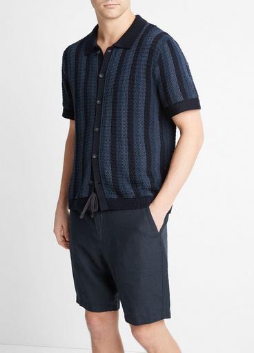 Crochet Stripe Short-Sleeve Button-Front Shirt image number 2