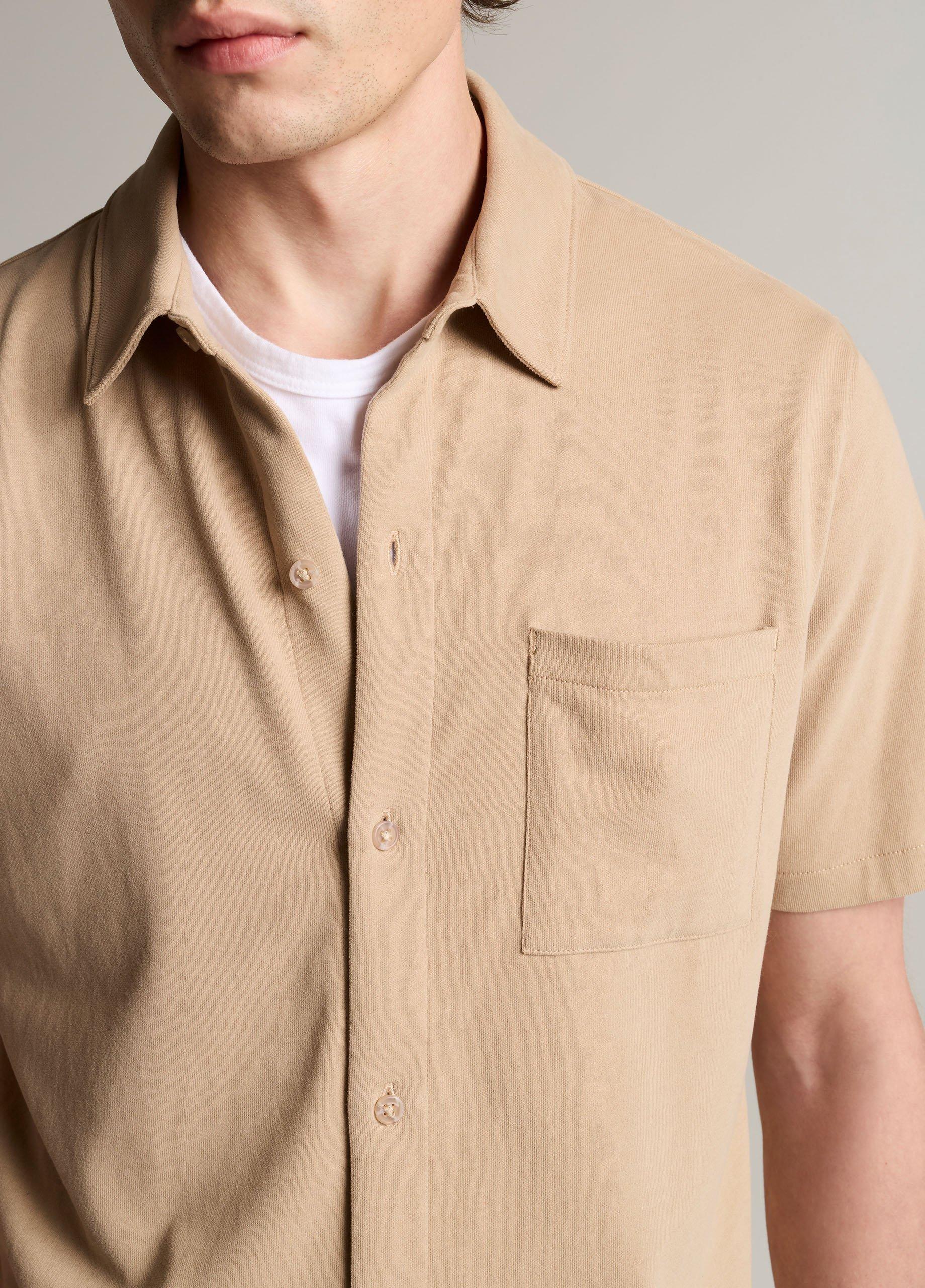 Sueded Cotton Jersey Button-Front Shirt image number 1