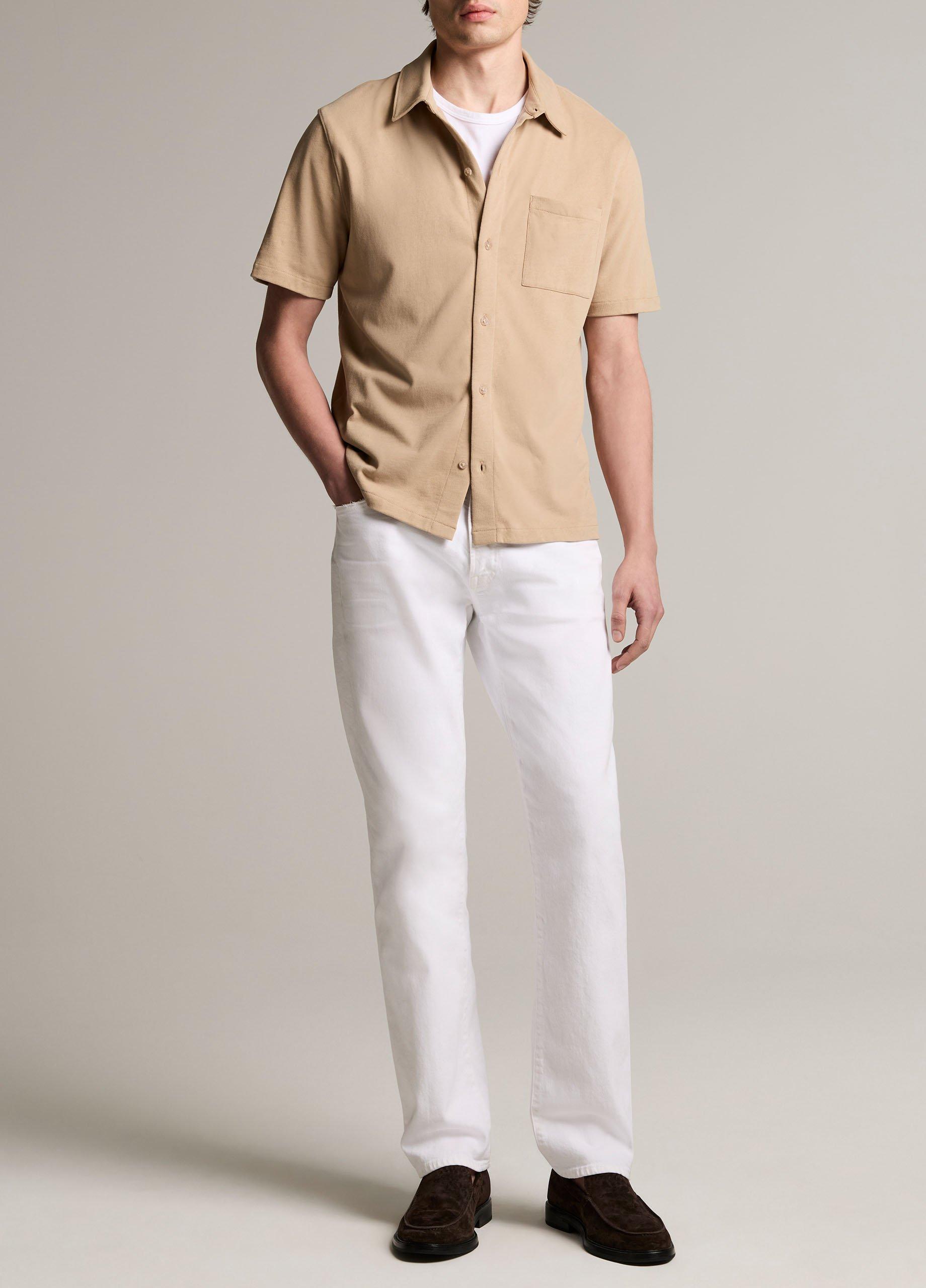 Sueded Cotton Jersey Button-Front Shirt image number 3