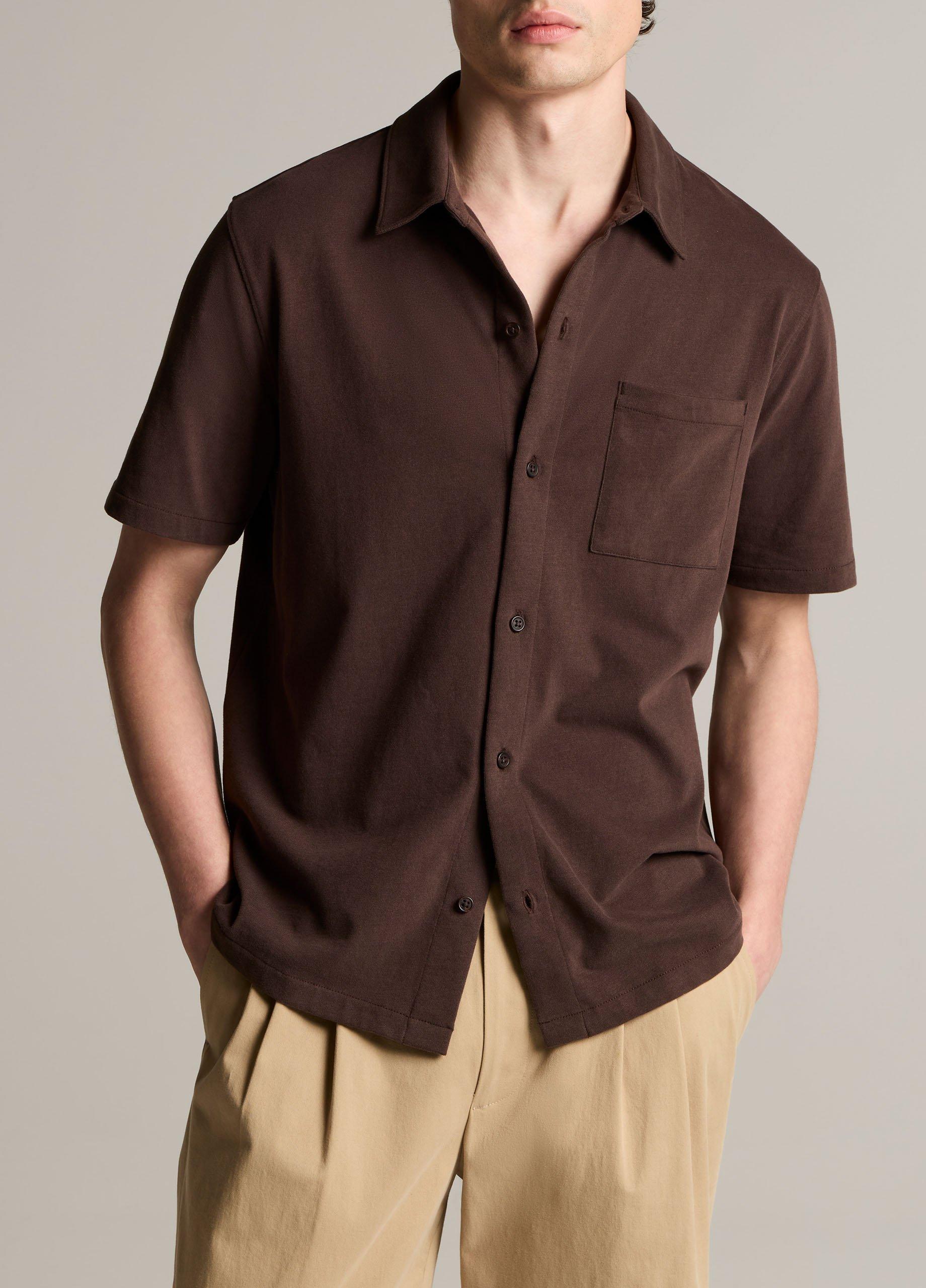Sueded Cotton Jersey Button-Front Shirt image number 0