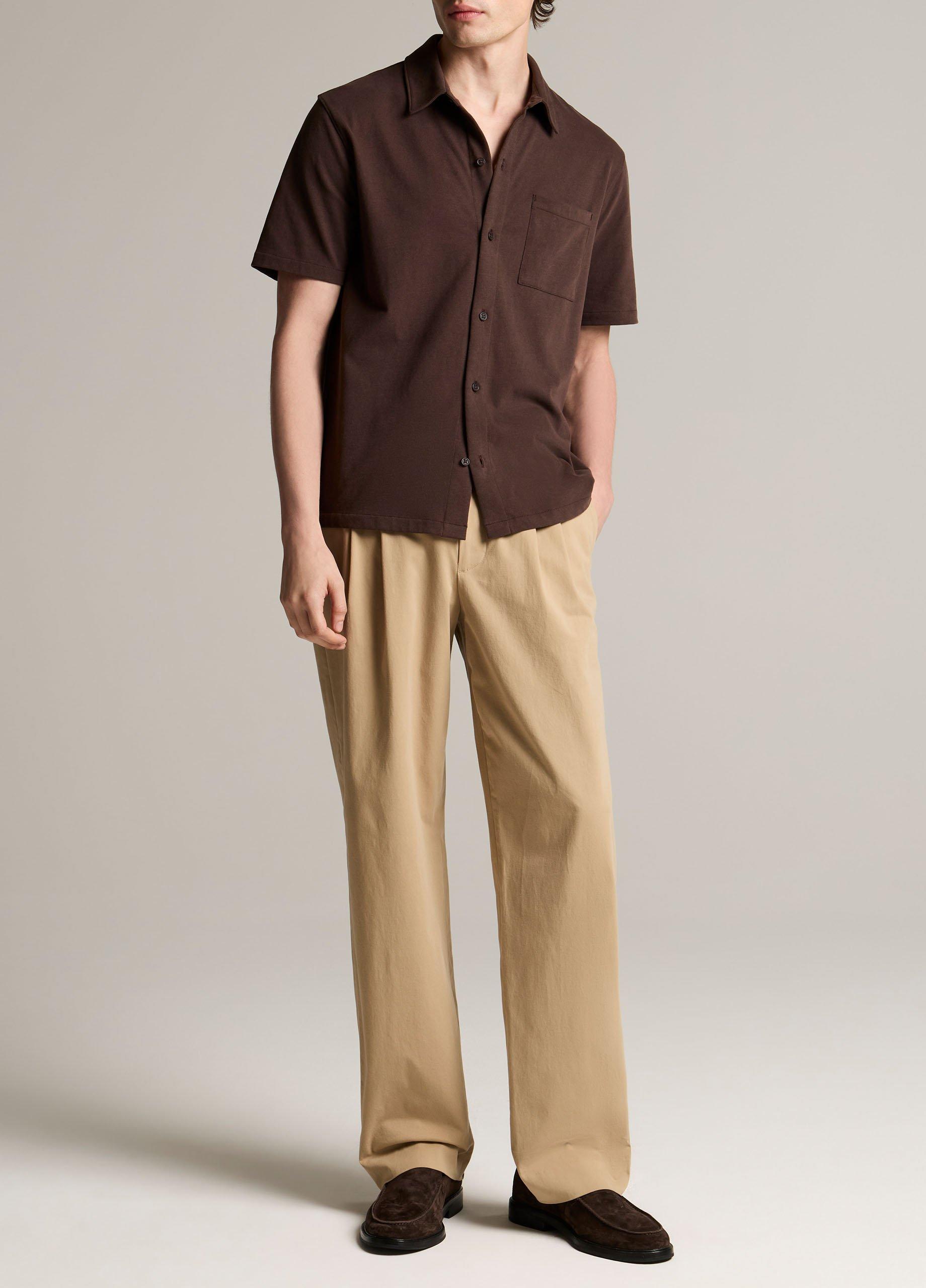 Sueded Cotton Jersey Button-Front Shirt image number 3