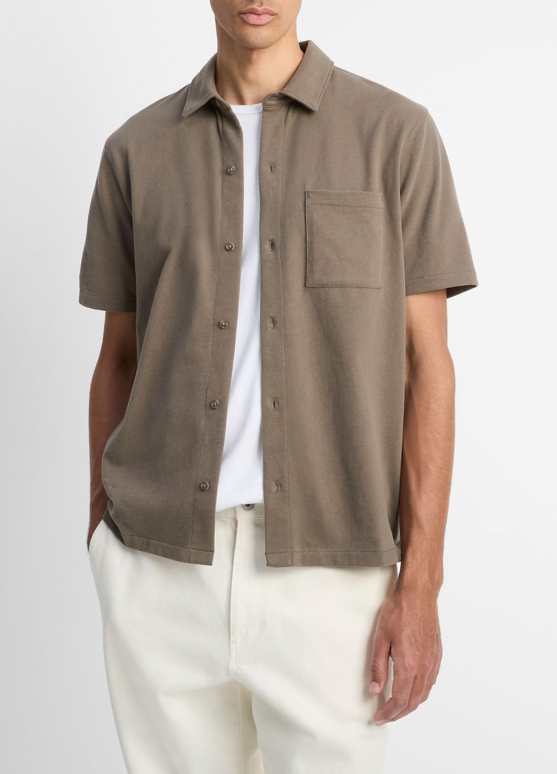 Sueded Cotton Jersey Button-Front Shirt image number 0
