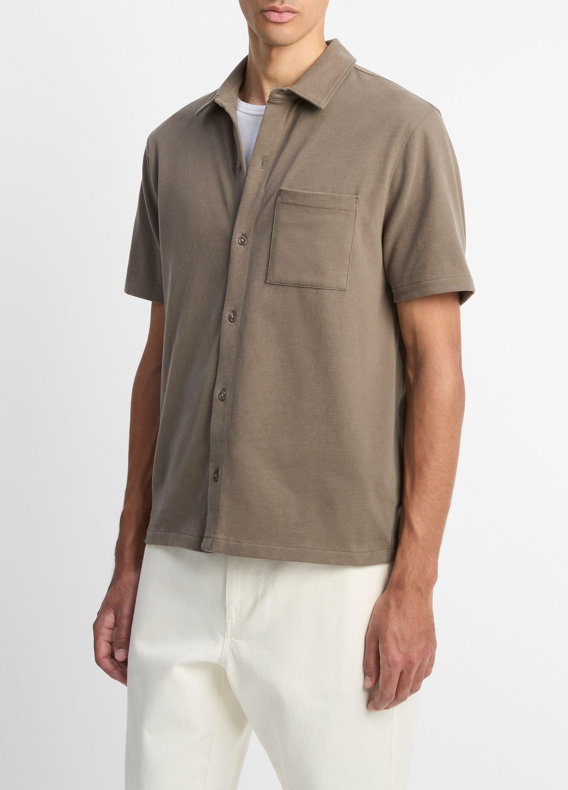 Sueded Cotton Jersey Button-Front Shirt image number 1