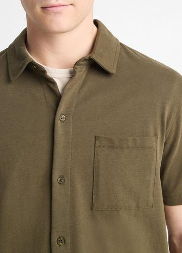 Sueded Cotton Jersey Button-Front Shirt image number 1