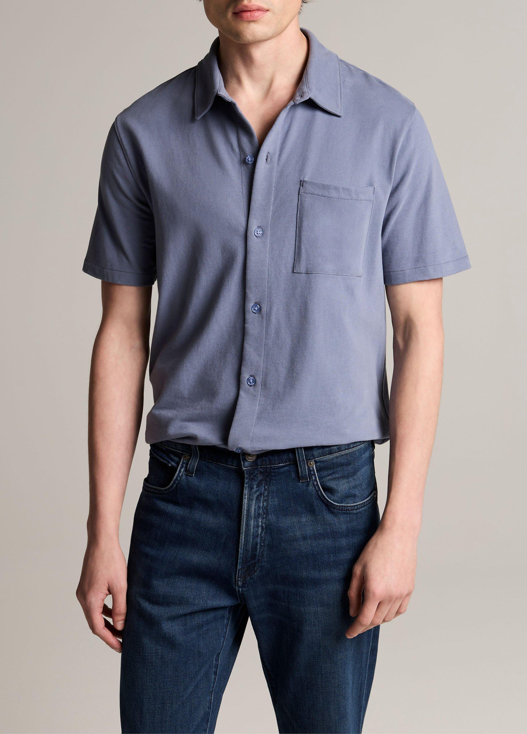 Sueded Cotton Jersey Button-Front Shirt image number 0
