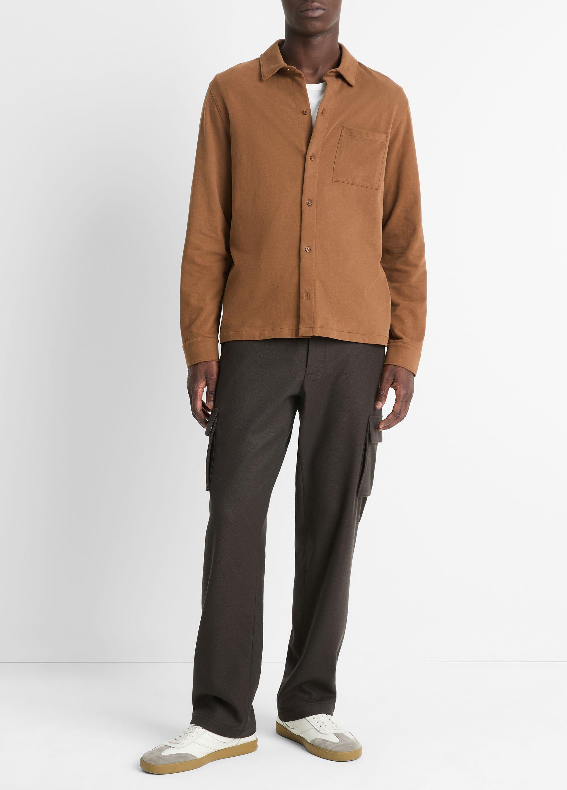 Sueded Cotton Jersey Button-Front Shirt image number 0