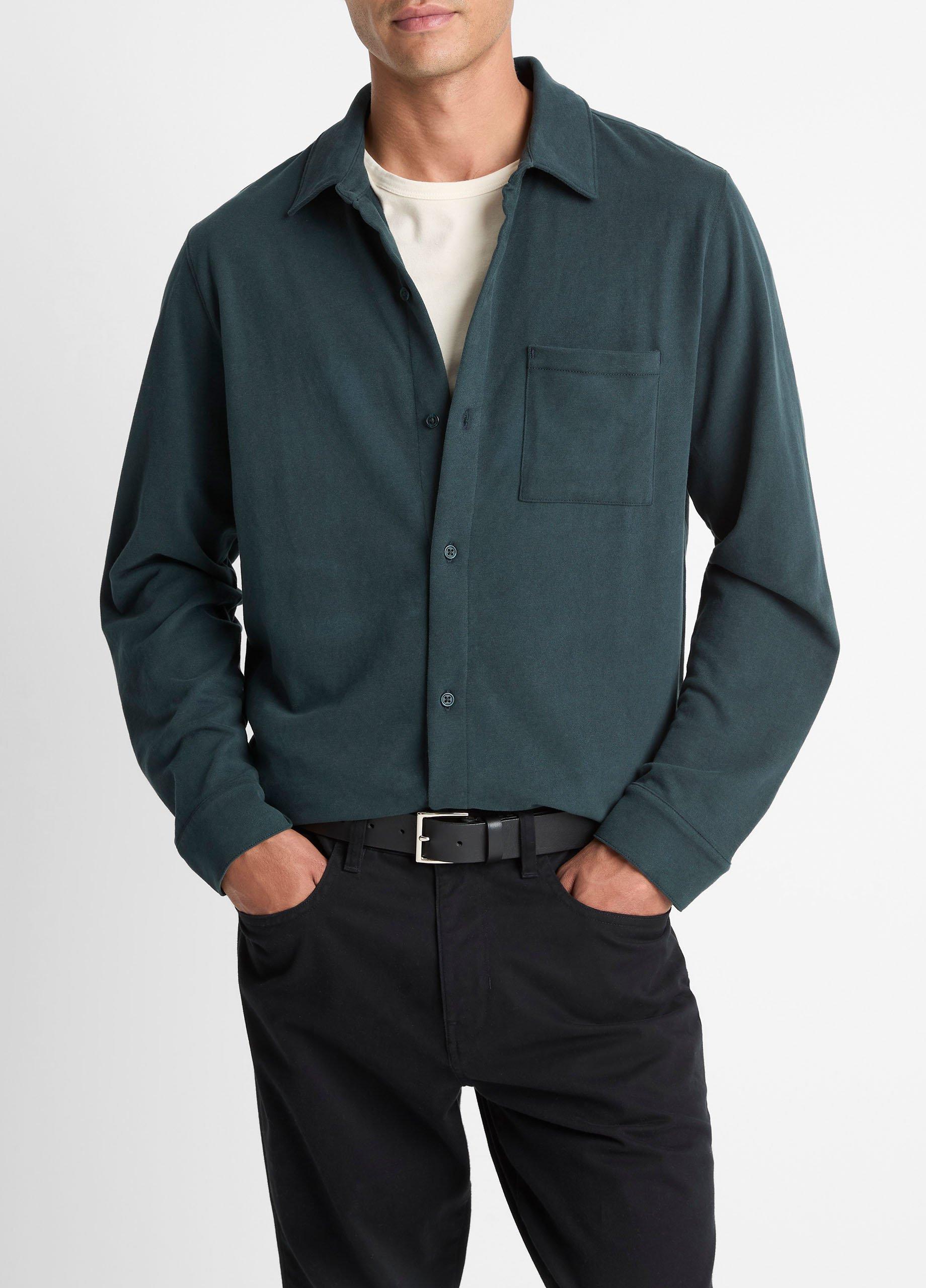 Sueded Cotton Jersey Button-Front Shirt image number 0