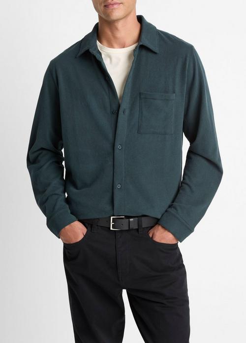 Sueded Cotton Jersey Button-Front Shirt